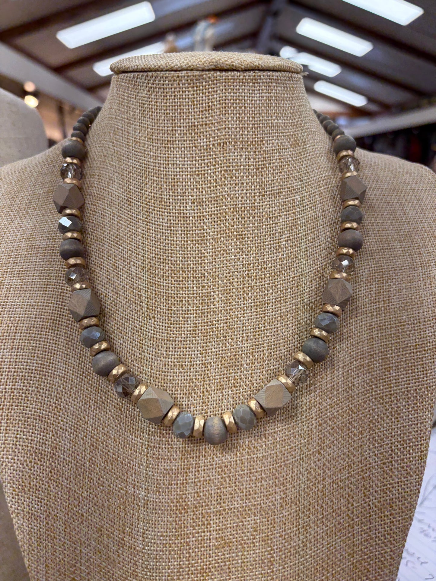Grey Facet Wood Necklace