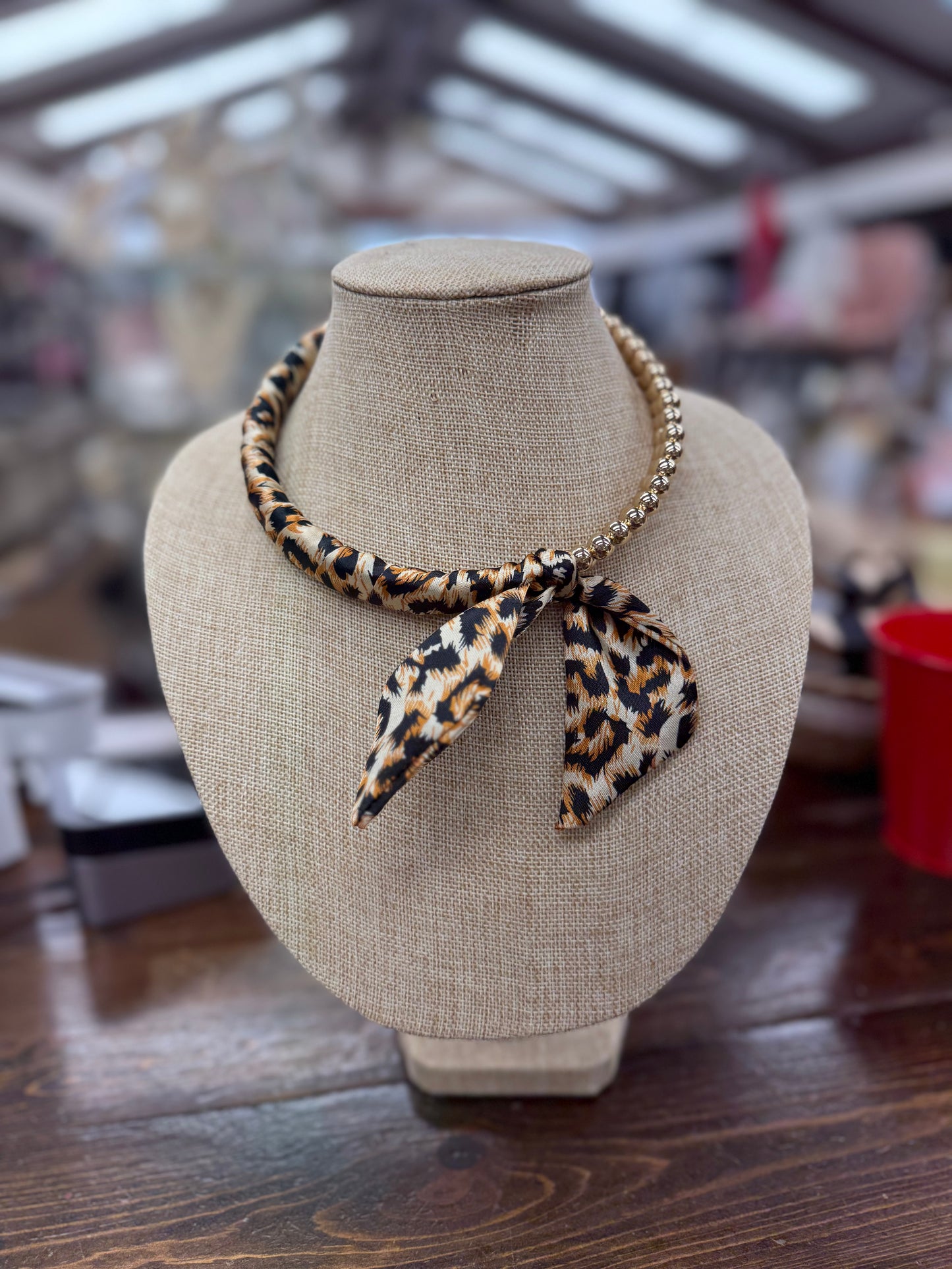 Maia Ball Bead Scarf Cheetah Necklace