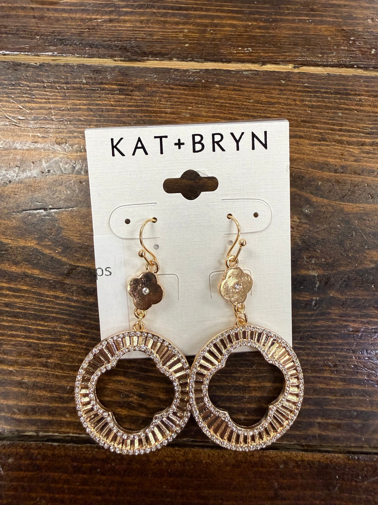 Gold Crystal Clover Hoops