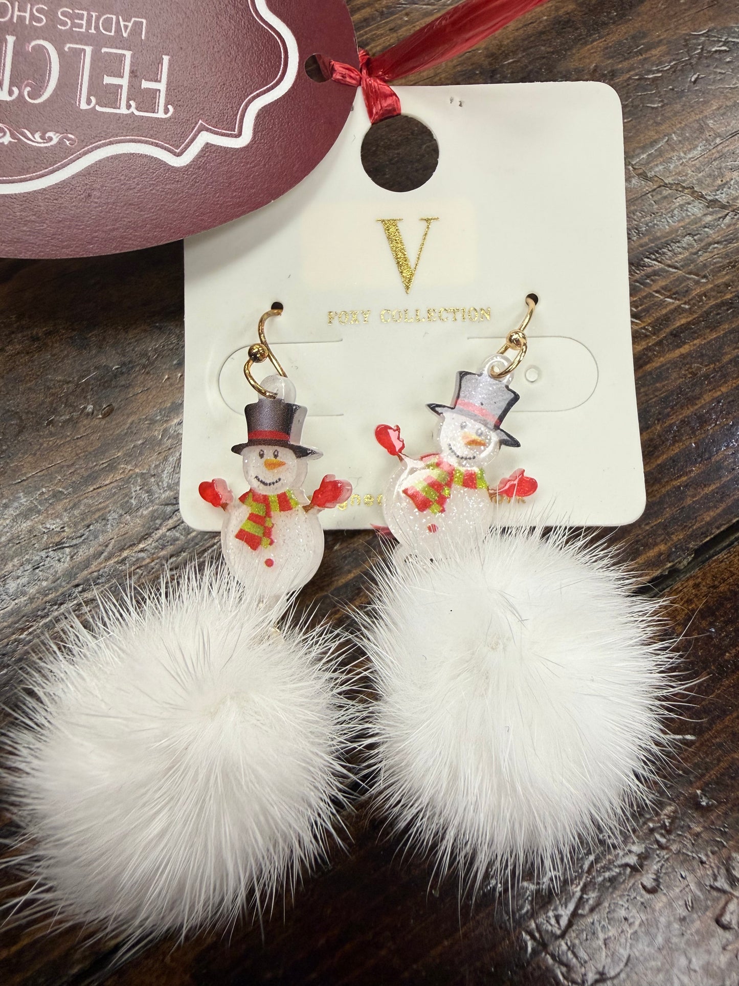 White Acrylic Snowman Pom Pom Earring