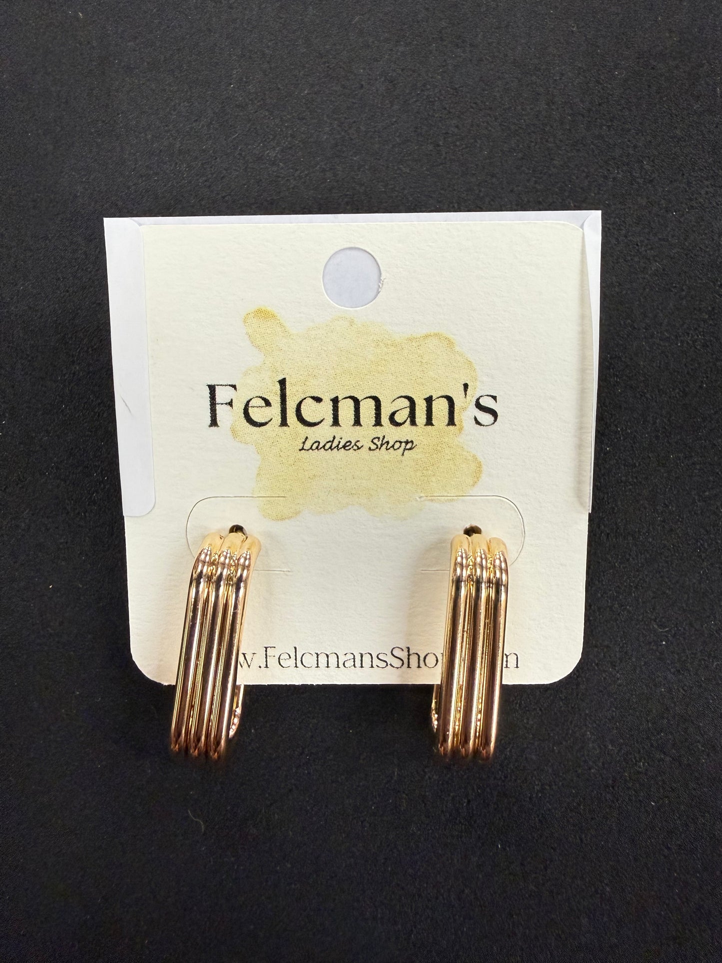 Gold Three Layered Tubing Oval Hoop Earring