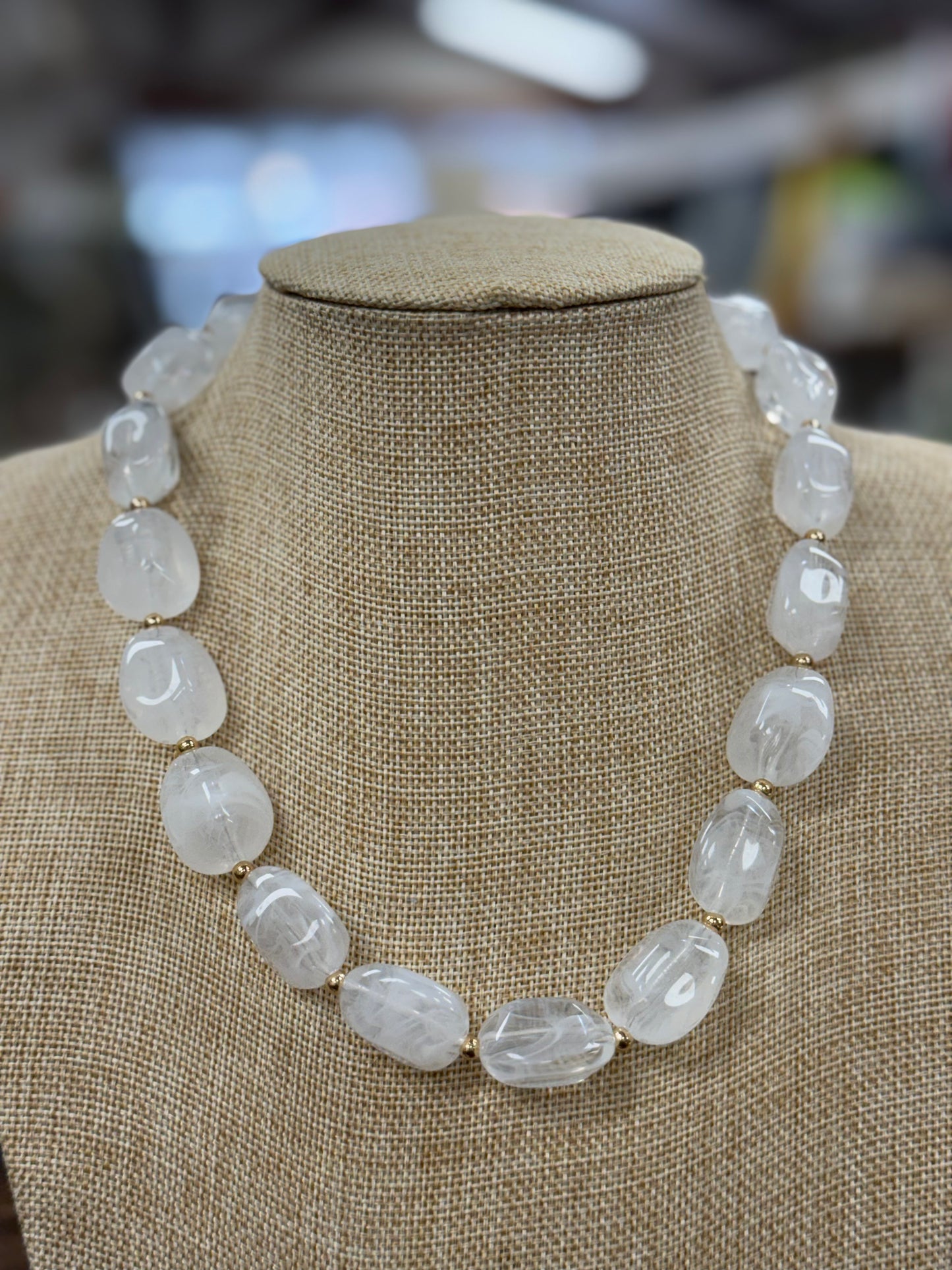 Oval Acrylic Natural Beaded Necklace
