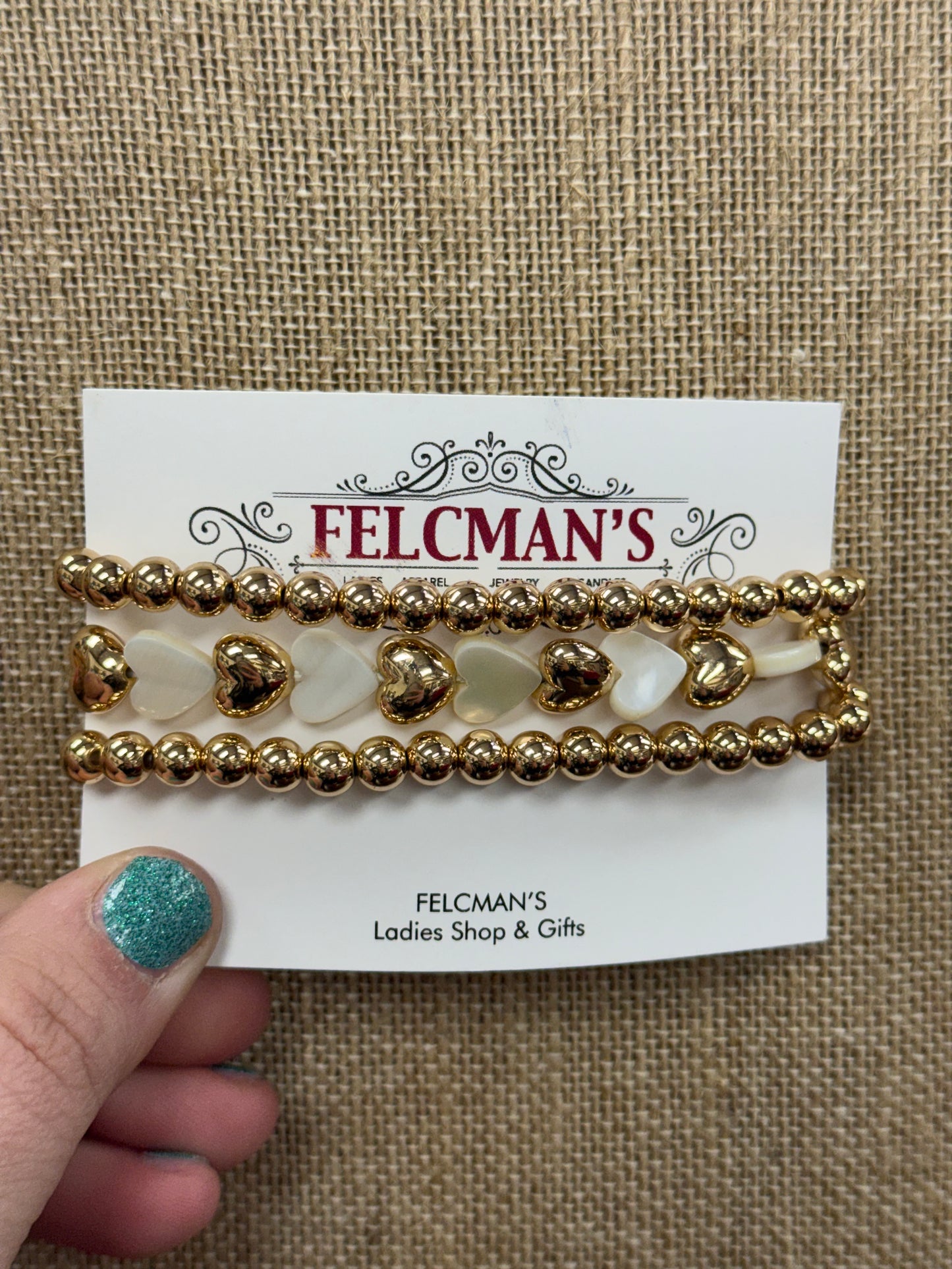 Stacked Pearl Heart & Gold Bracelets
