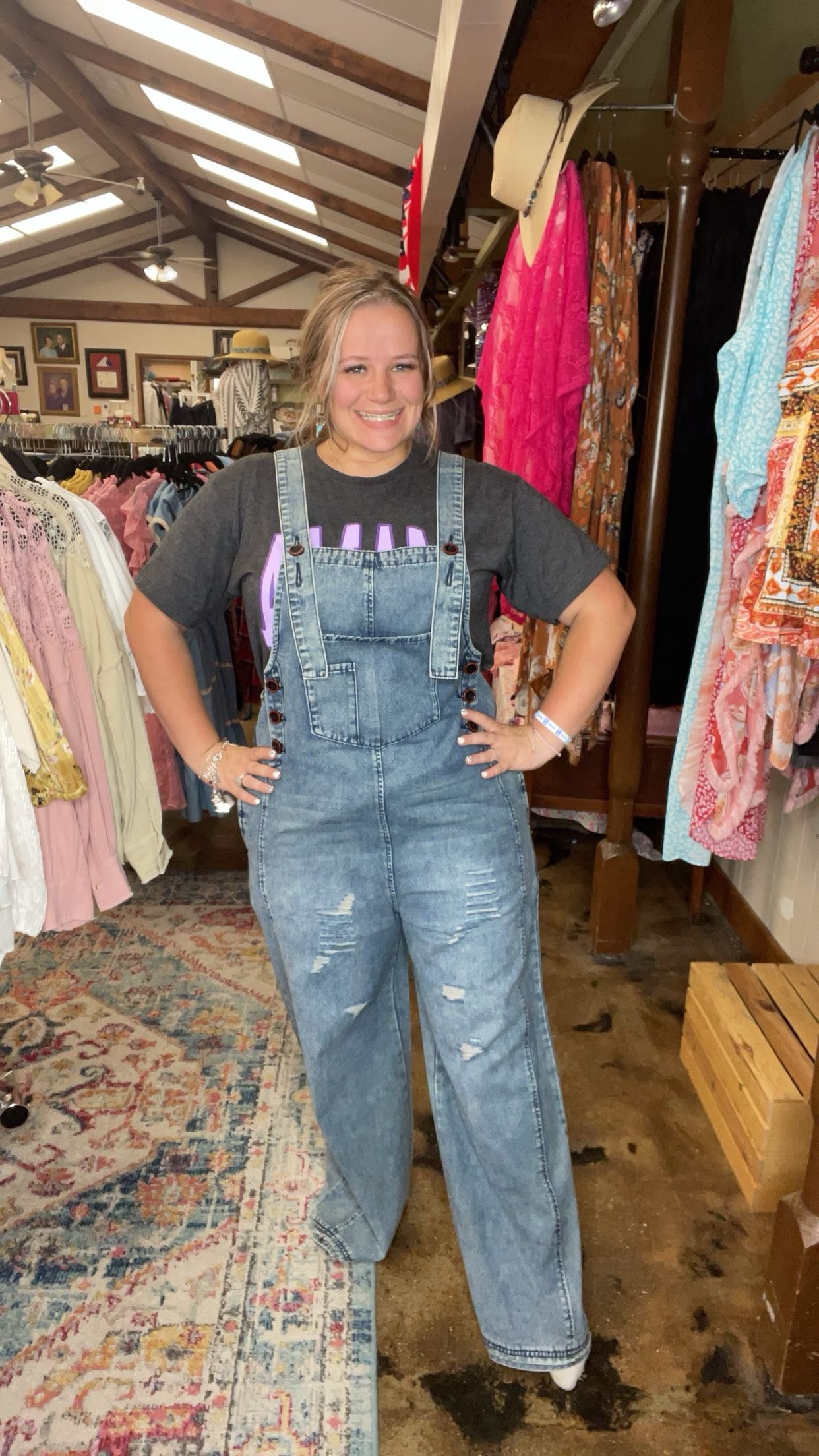 Washed Denim Distressed Overalls