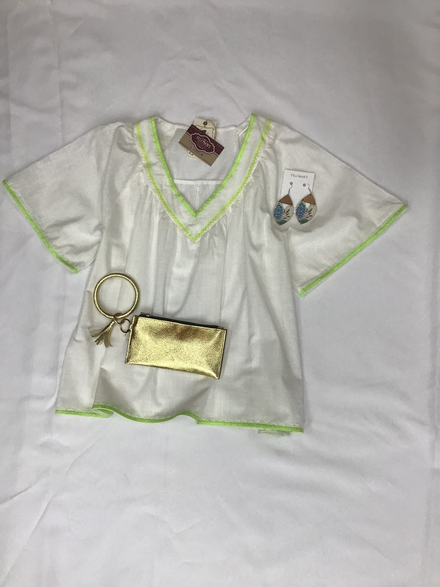 Short Sleeve Embroidered V-Neck