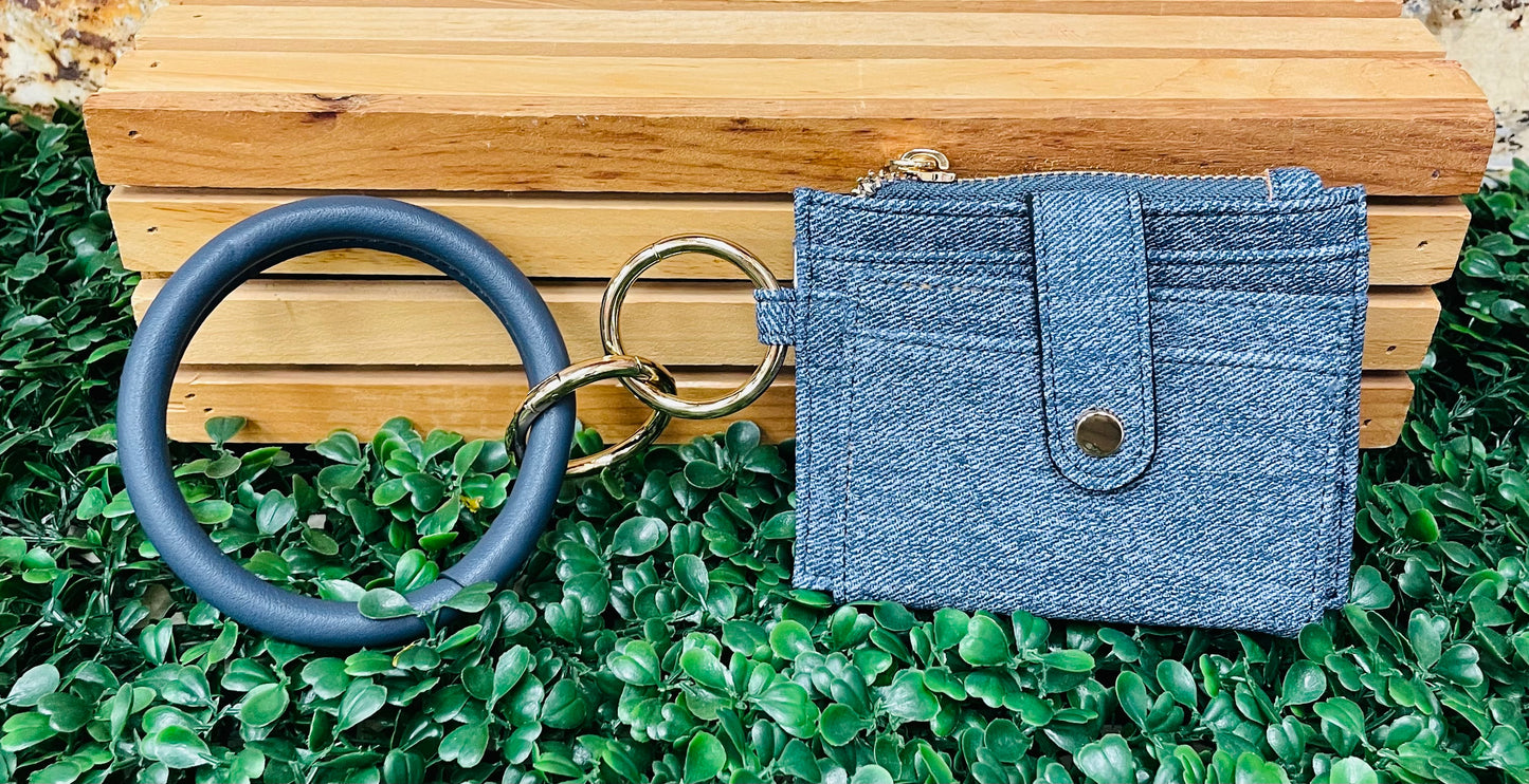 Small Denim Card Wristlet