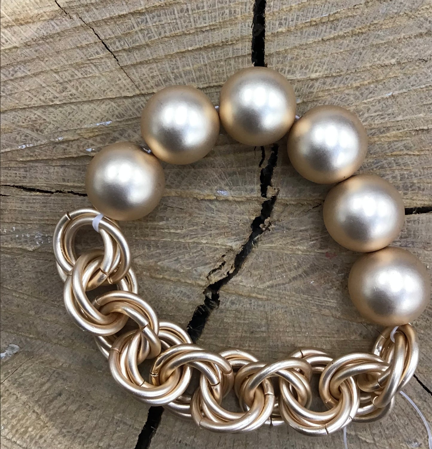 Matte Gold Beaded And Chain Bracelet