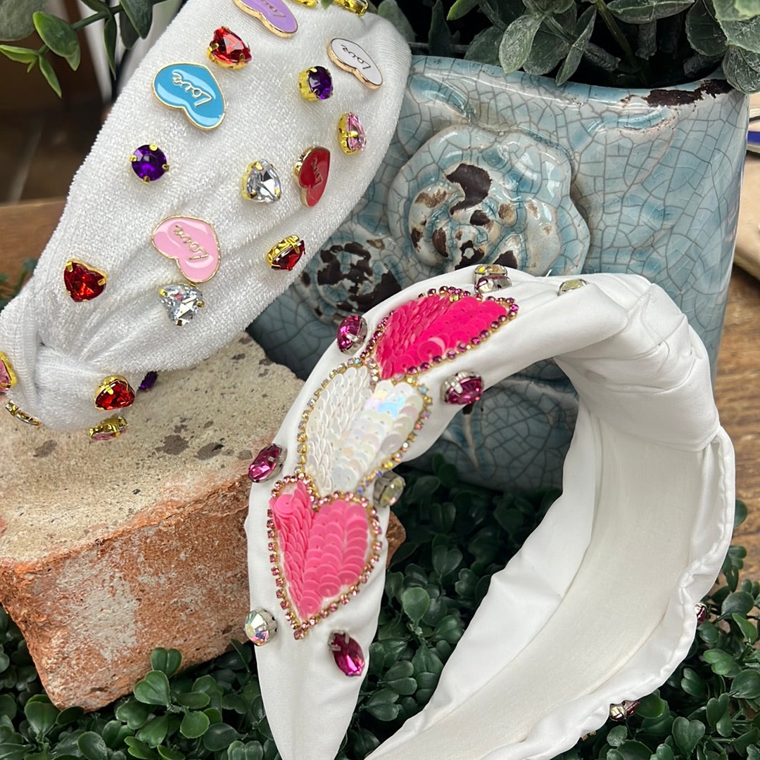 White Headband with Pink Rhinestones