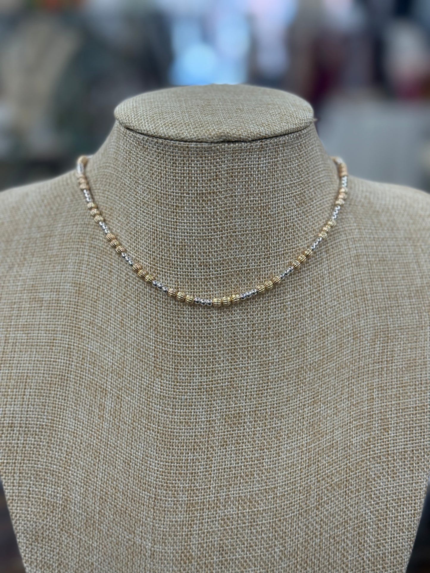 Water Resistant Gold and Silver Beaded Necklace