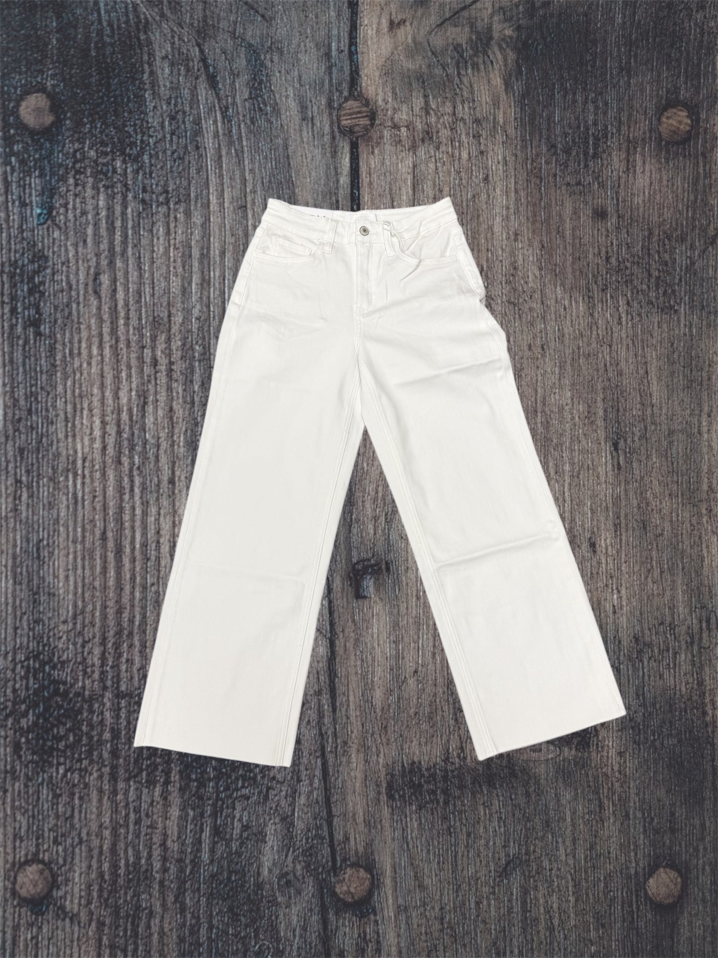 White High Rise Crop Wide Leg Jean