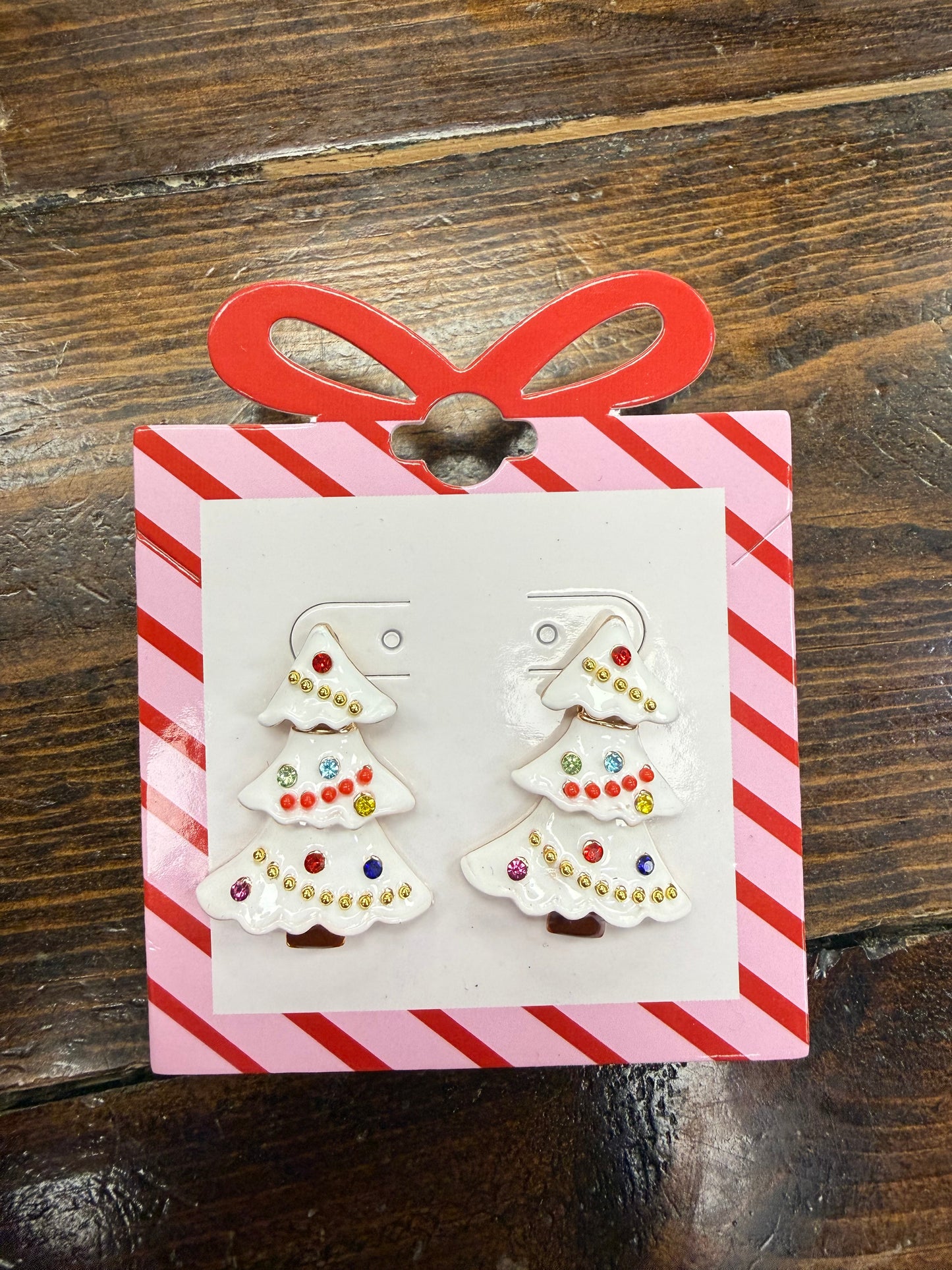 White with Color Crystals Christmas Tree Earrings