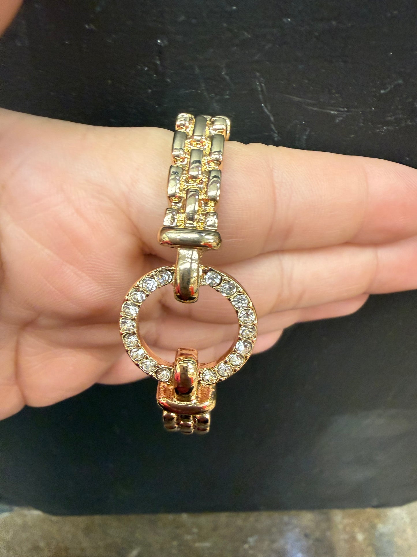 Gold Watch Band Stretch Pave Bracelet