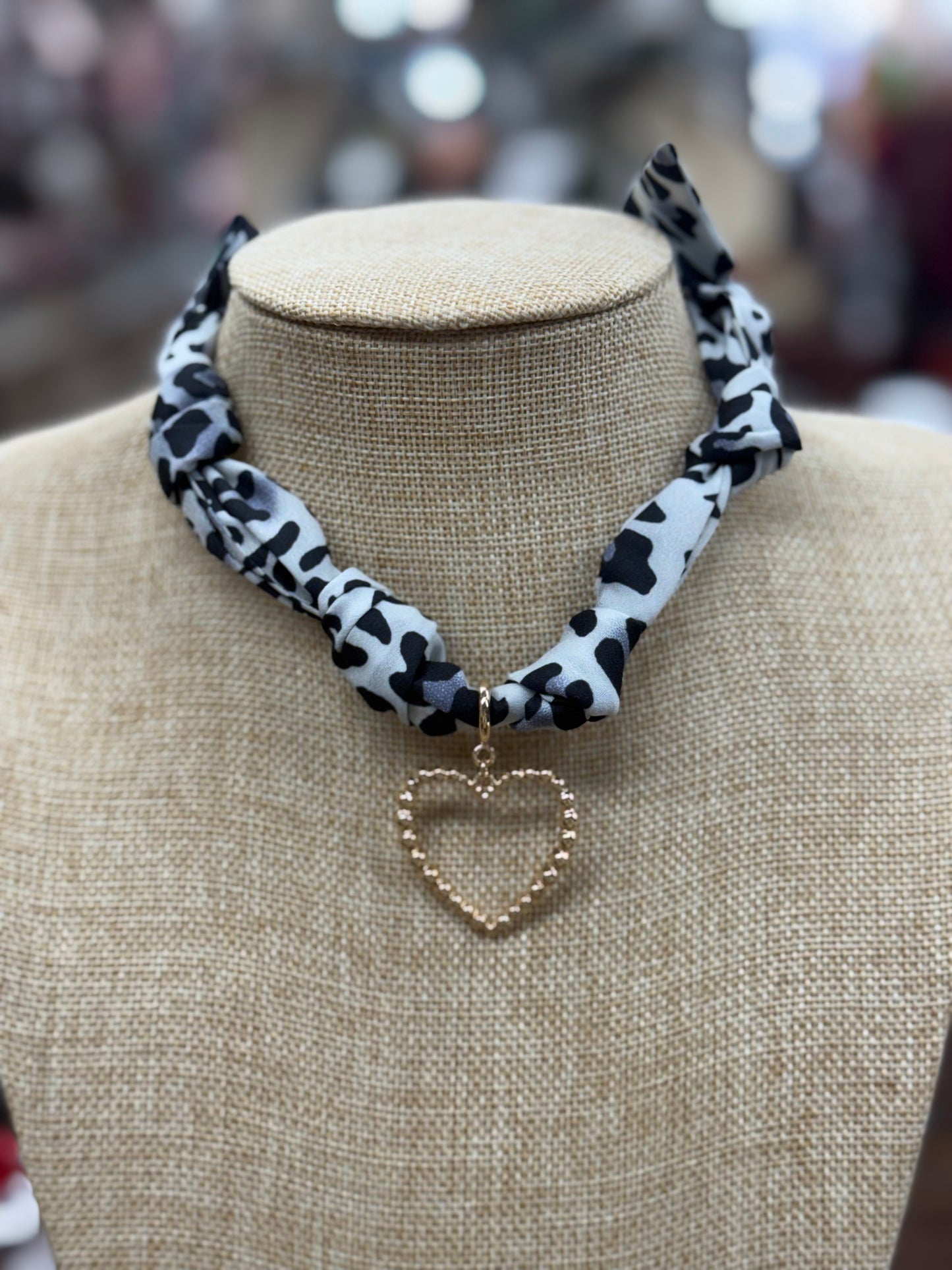 Silk Cheetah Scarf With Gold Heart Charm