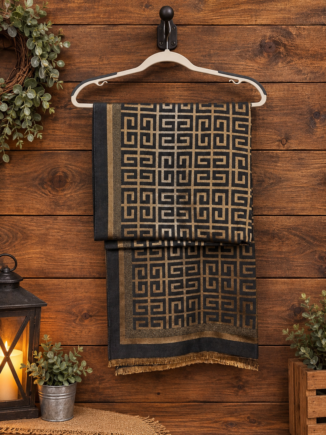 Grey/Gold Pashmina Print Scarf