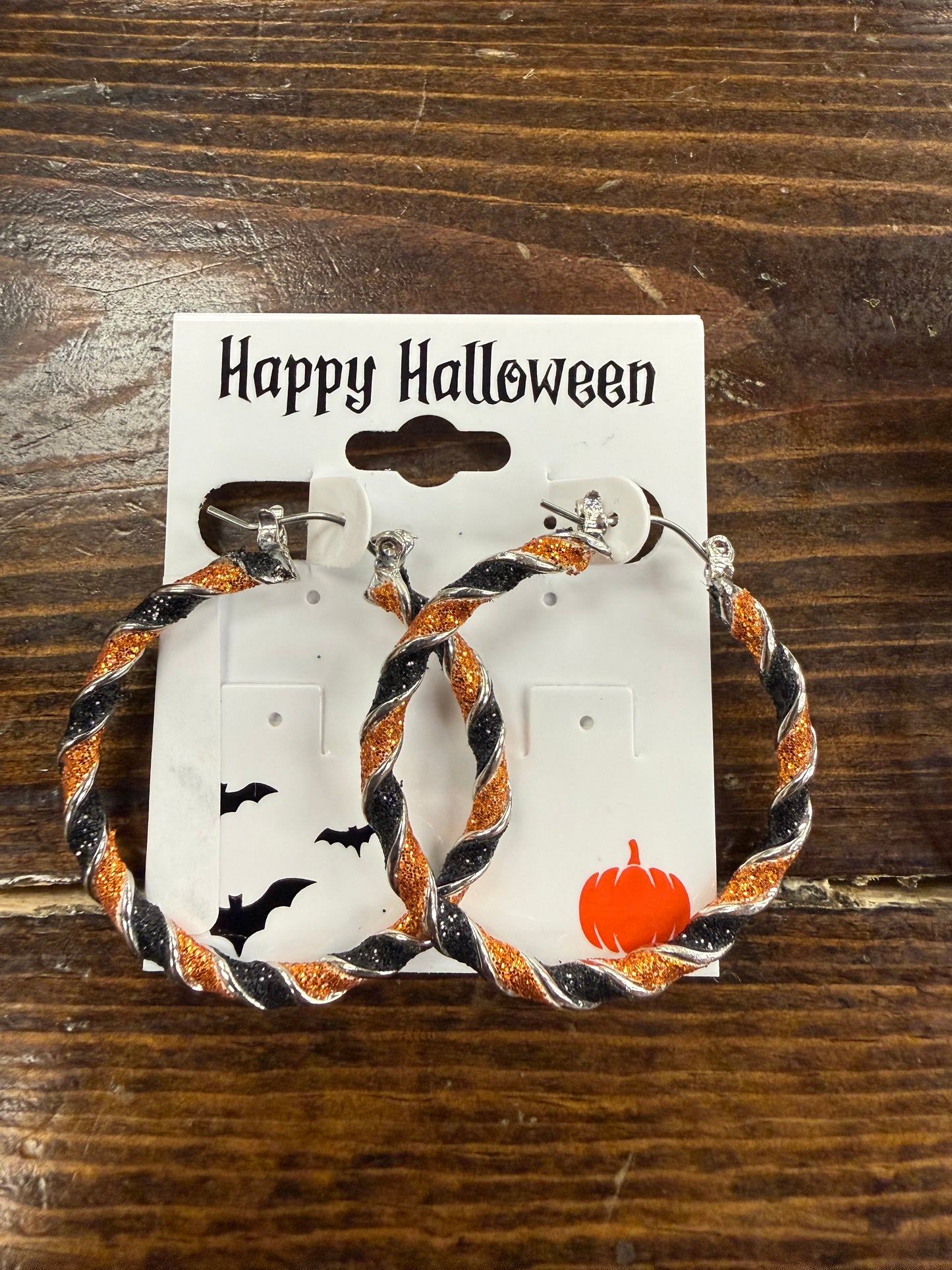 Black/Orange Glitter Hoop Earrings