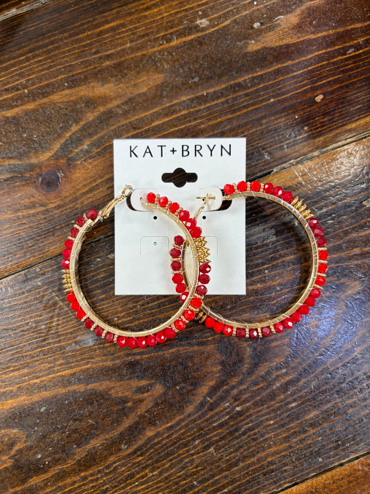 Red Beaded Hoop Earring