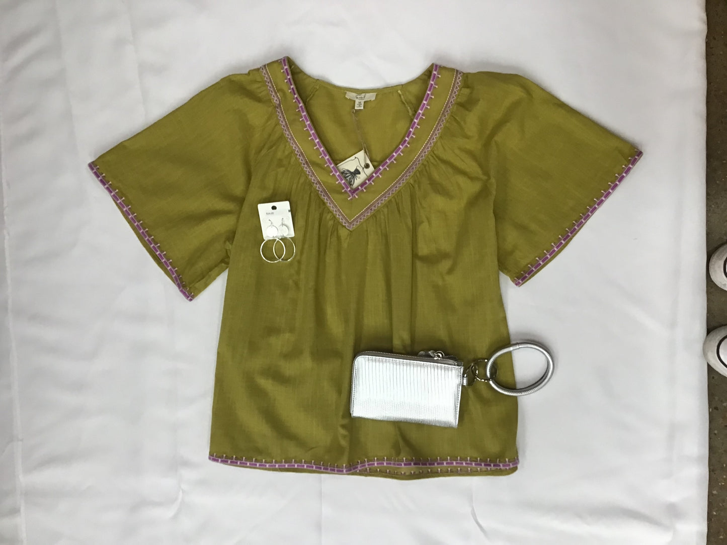 Short Sleeve Embroidered V-Neck