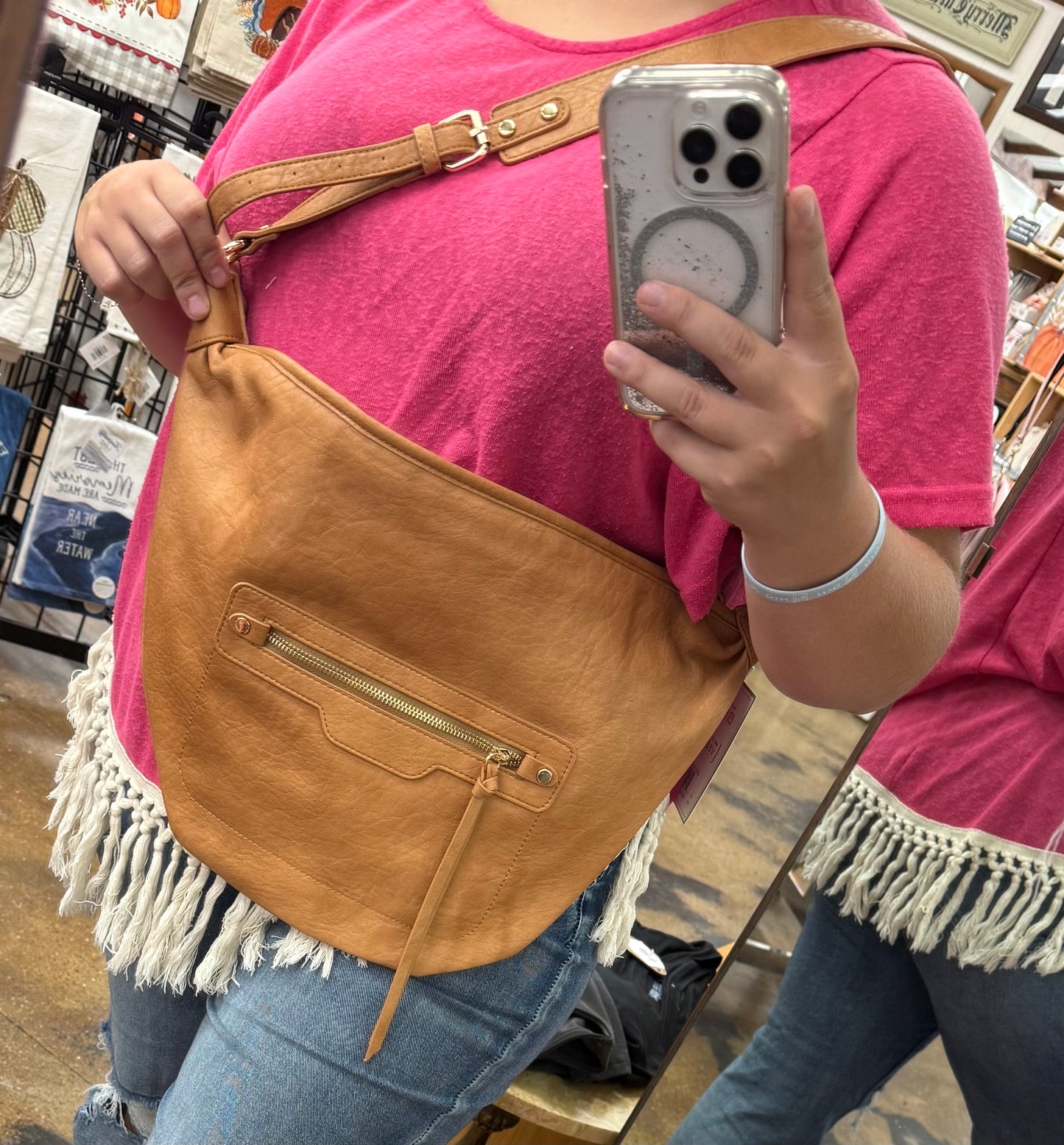 Large On The Shoulder Leather Fanny Packs
