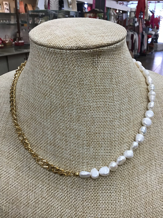 Lauren Modern Pearl and Chain Necklace