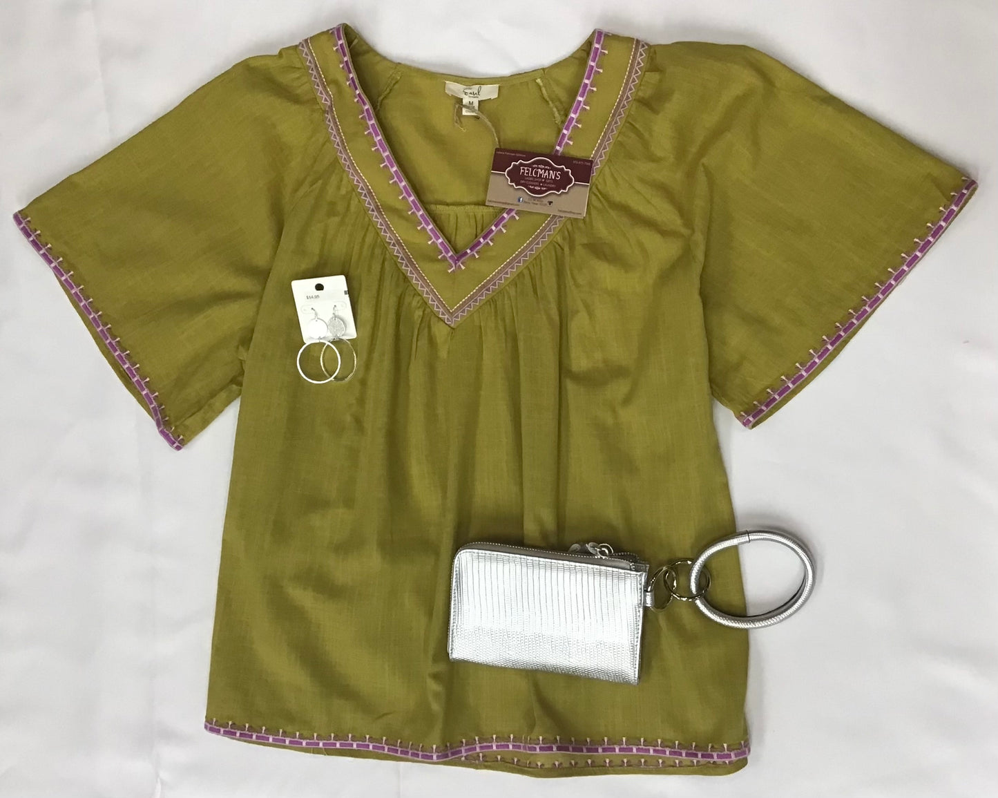 Short Sleeve Embroidered V-Neck