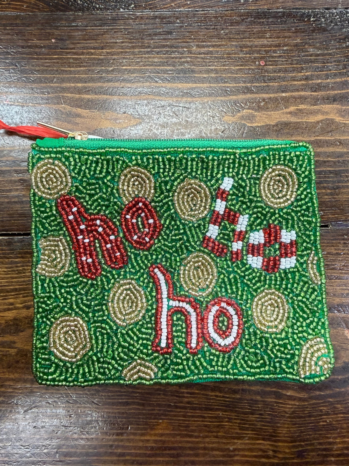 Ho Ho Ho beaded coin purse