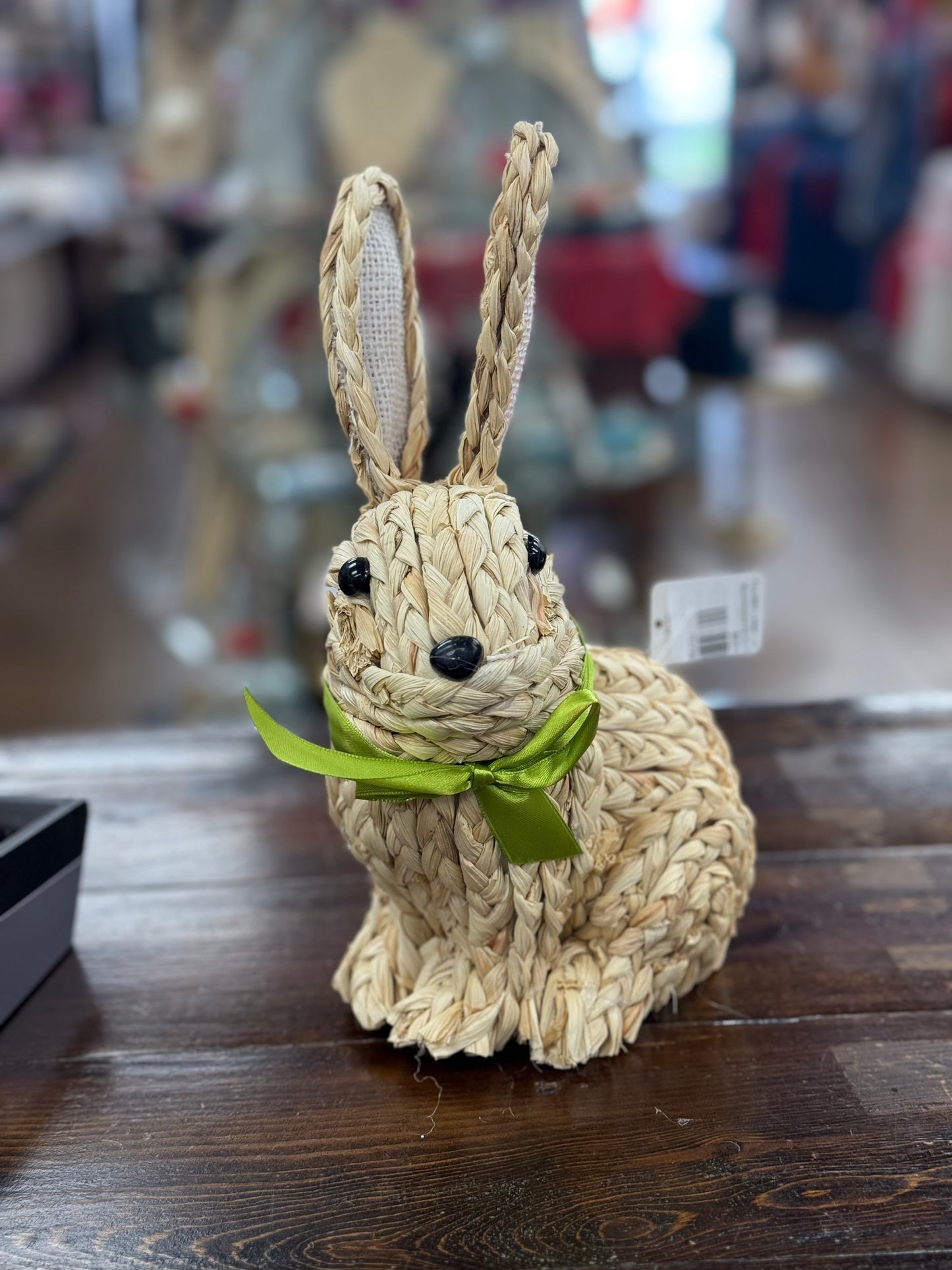 Basketweave Bunny With Green Ribbon
