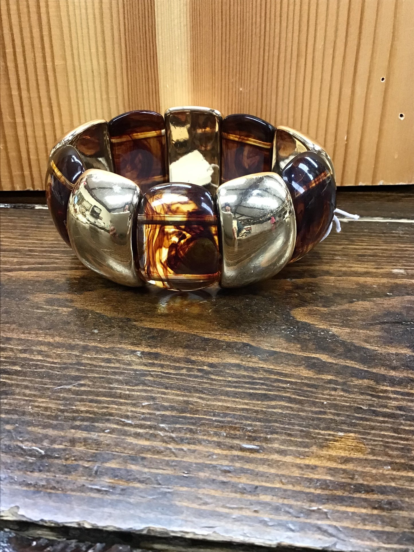 Square Gold & Brown Stretch Bracelet