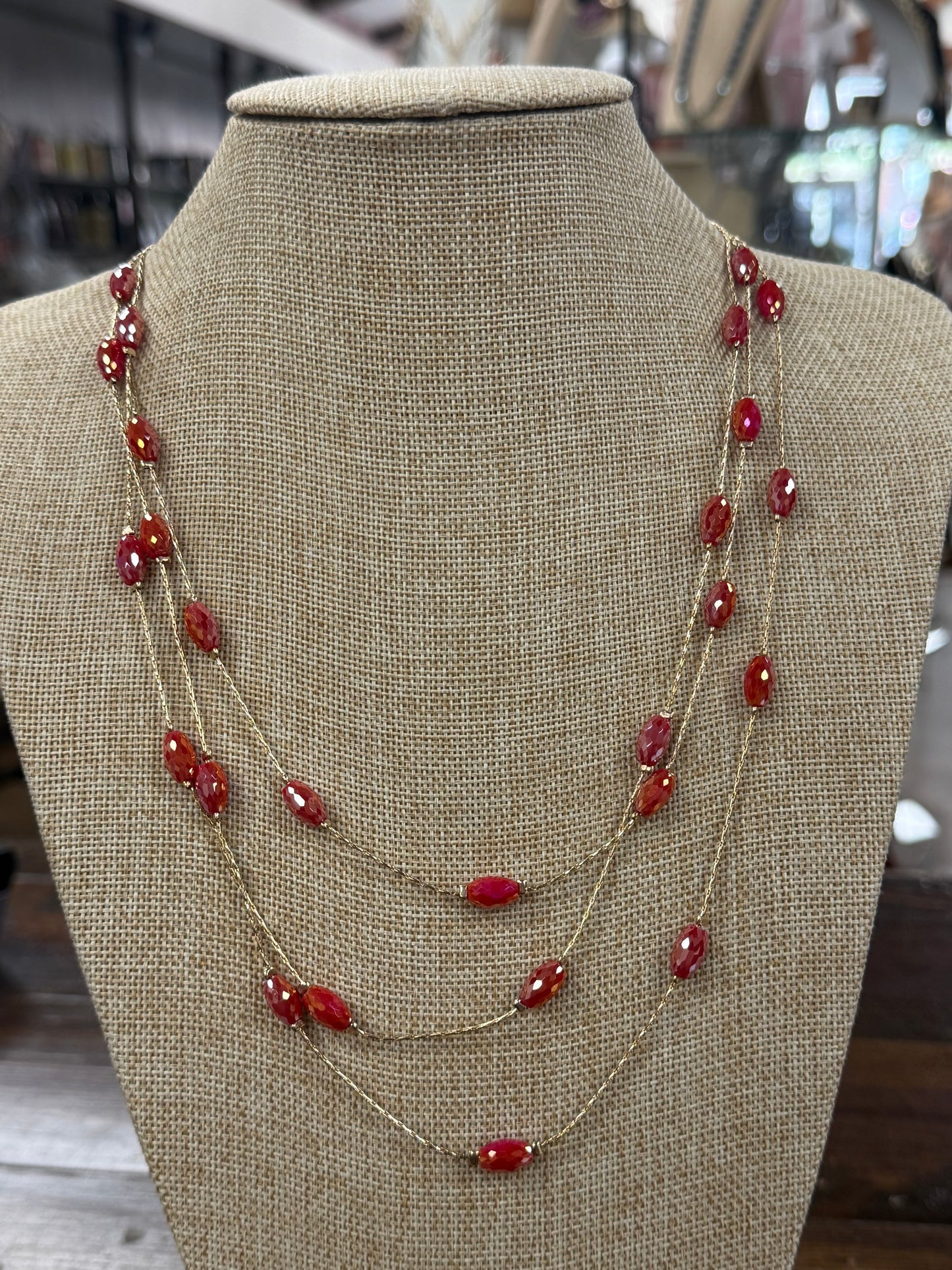Layered Red Gem Necklace