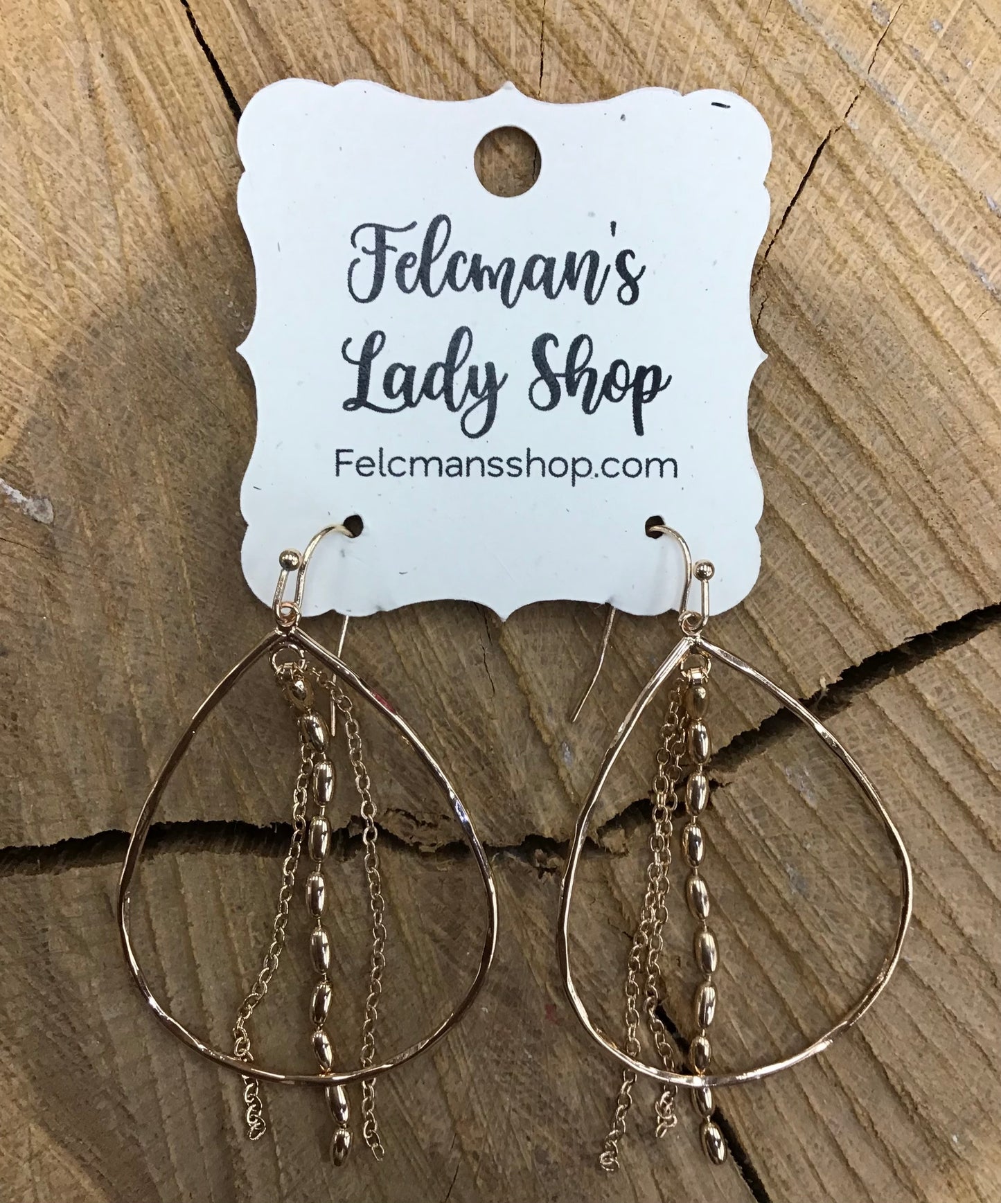 Gold Open Teardrop With Textured Chain