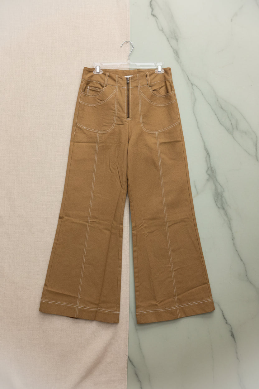 Wide Leg Exposed Zipper Pants-Amber Gold