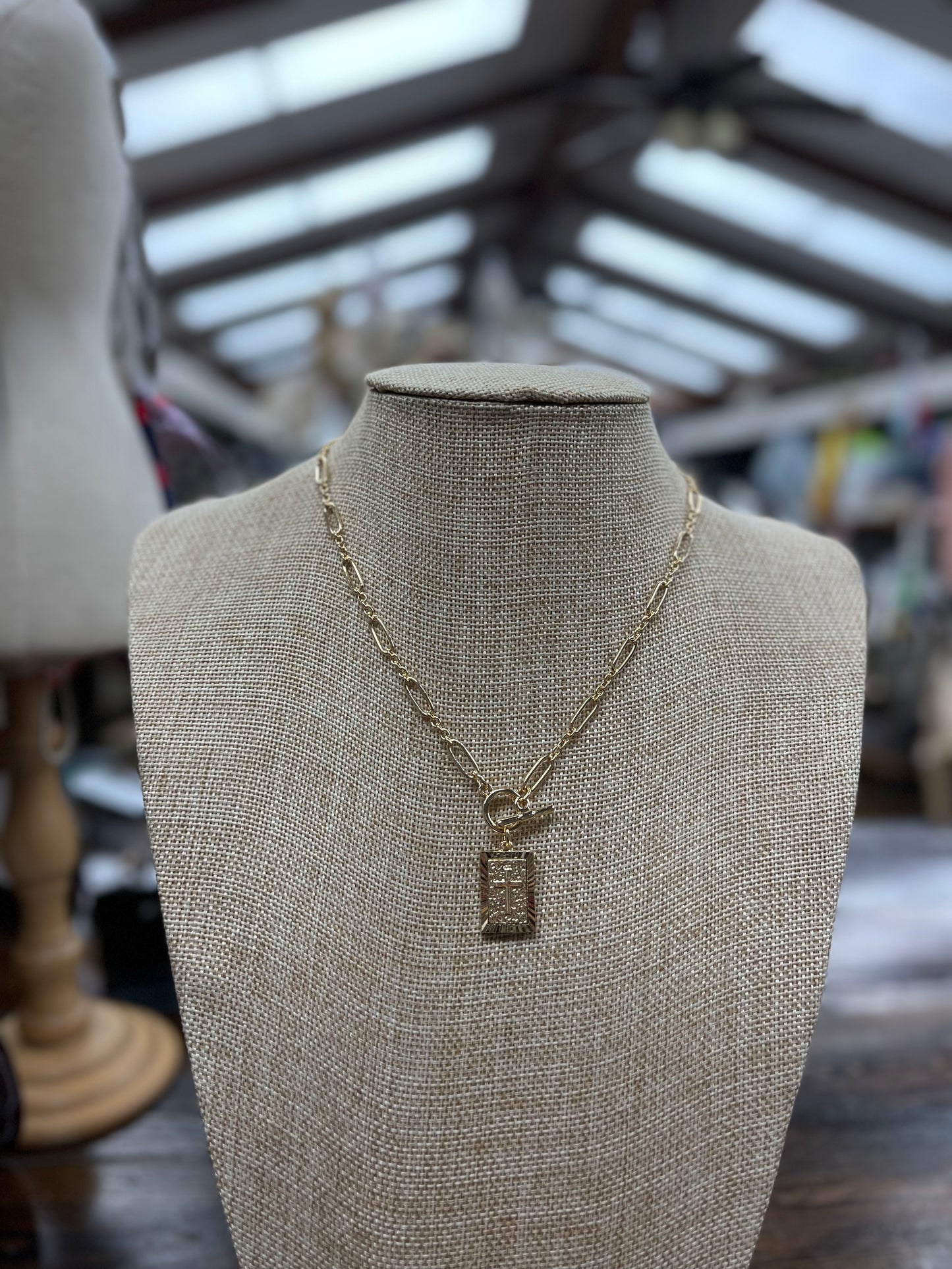 Gold Chain With Rectangle Charm