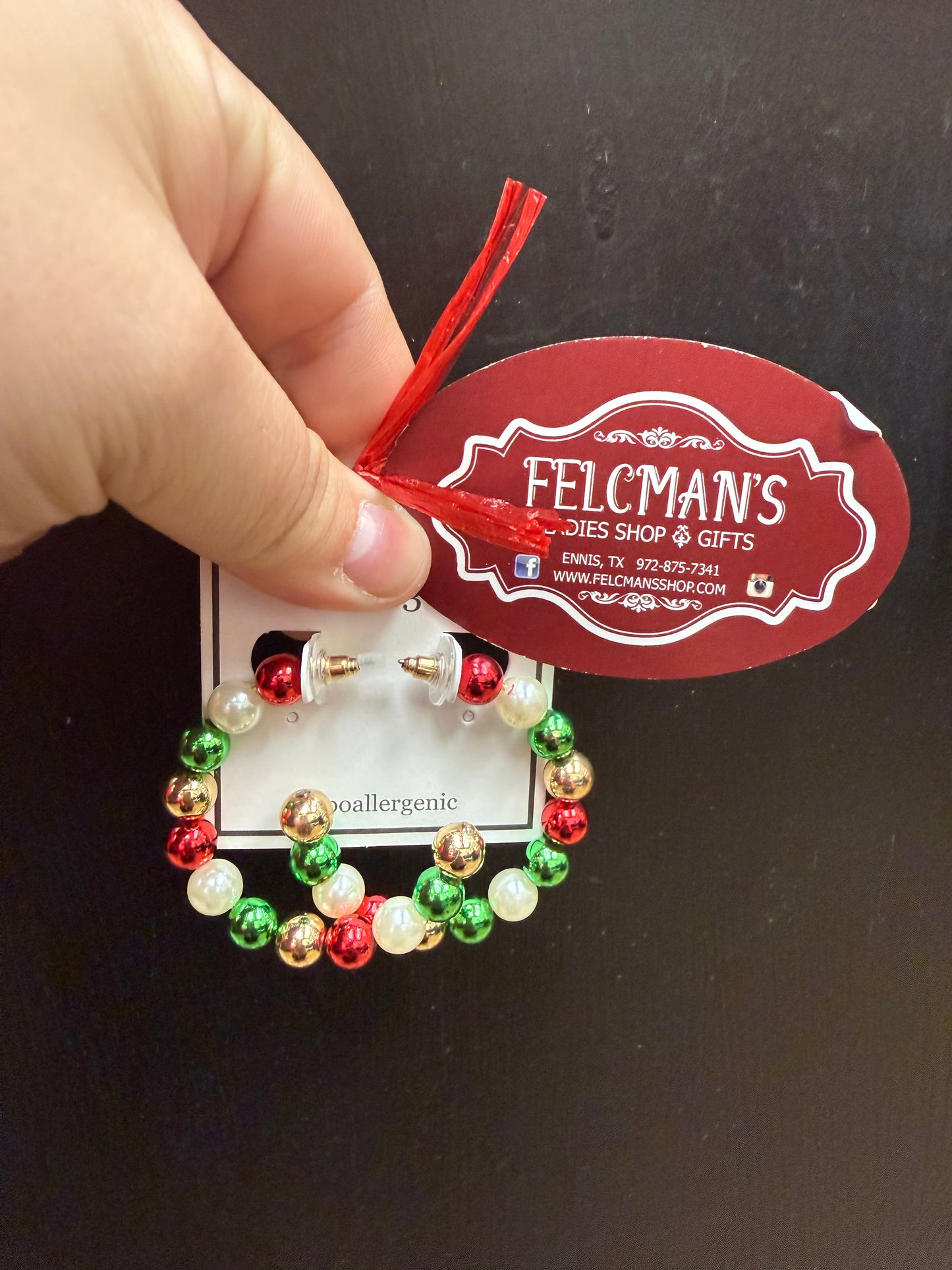 White Red & Green Christmas Earrings