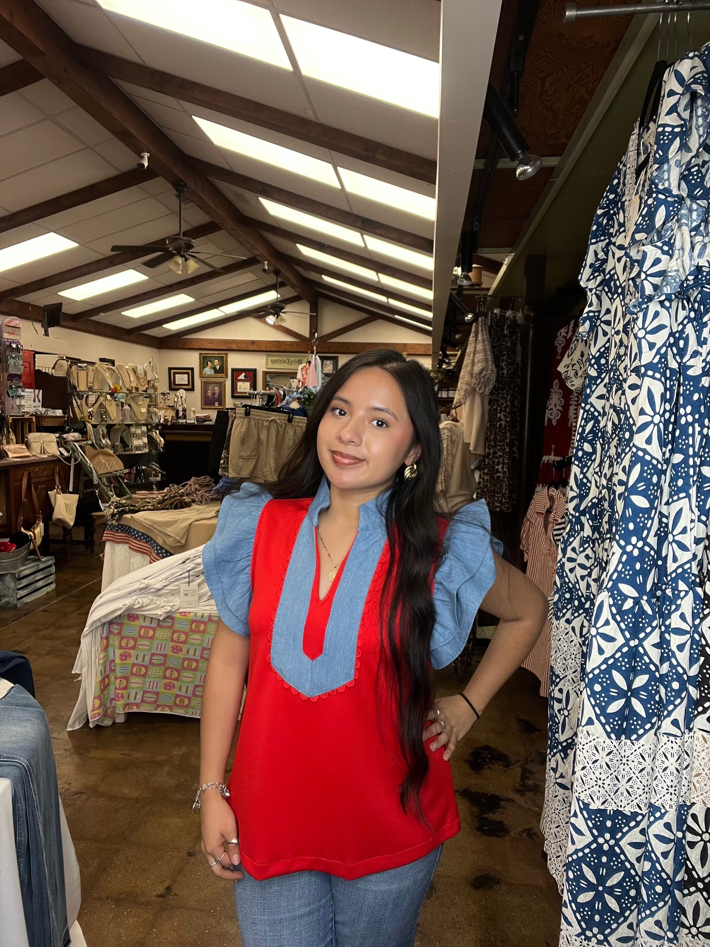 Red/Denim Blouse
