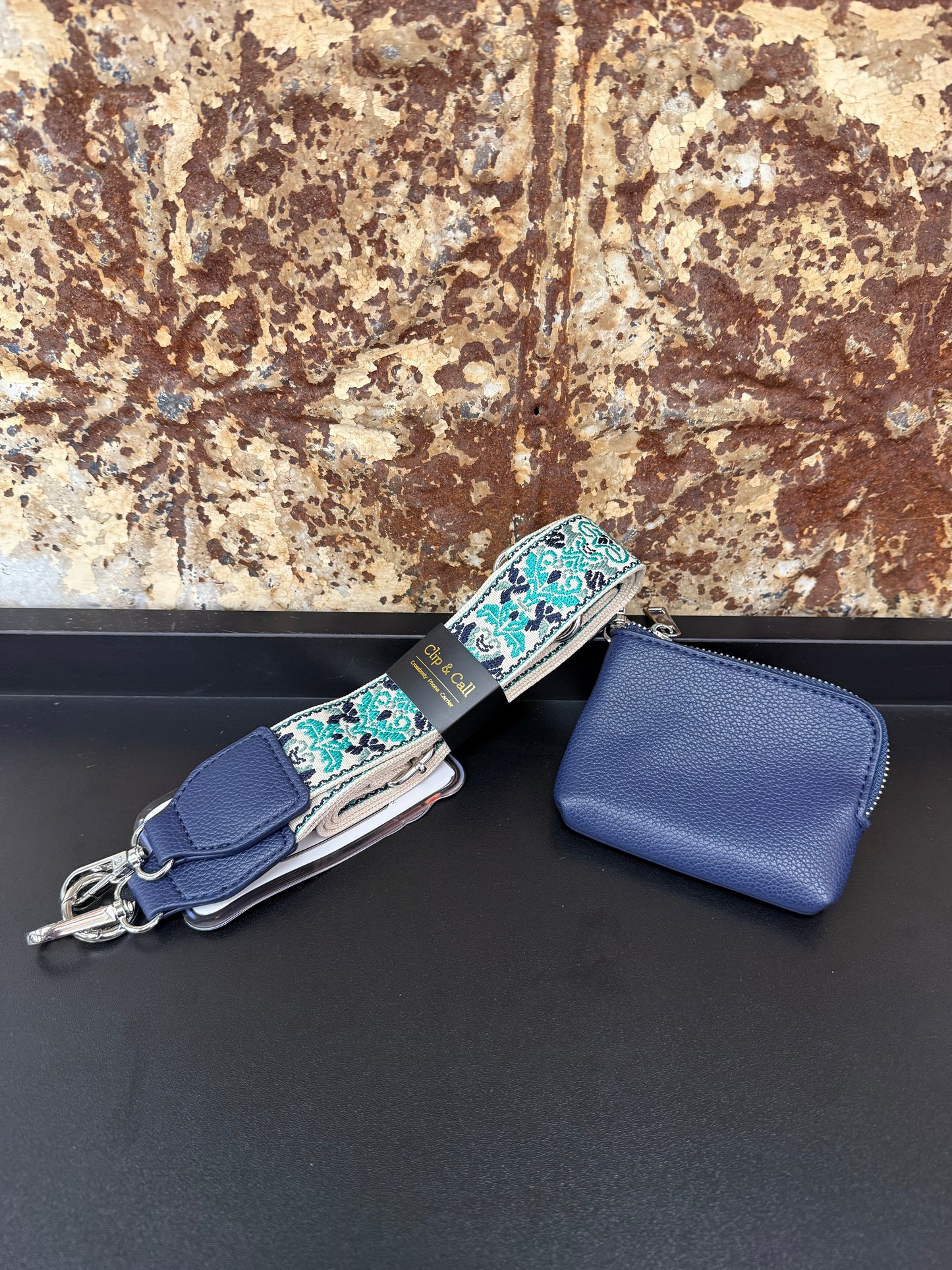 Navy/Teal Clip & Go Phone Strap Pouch