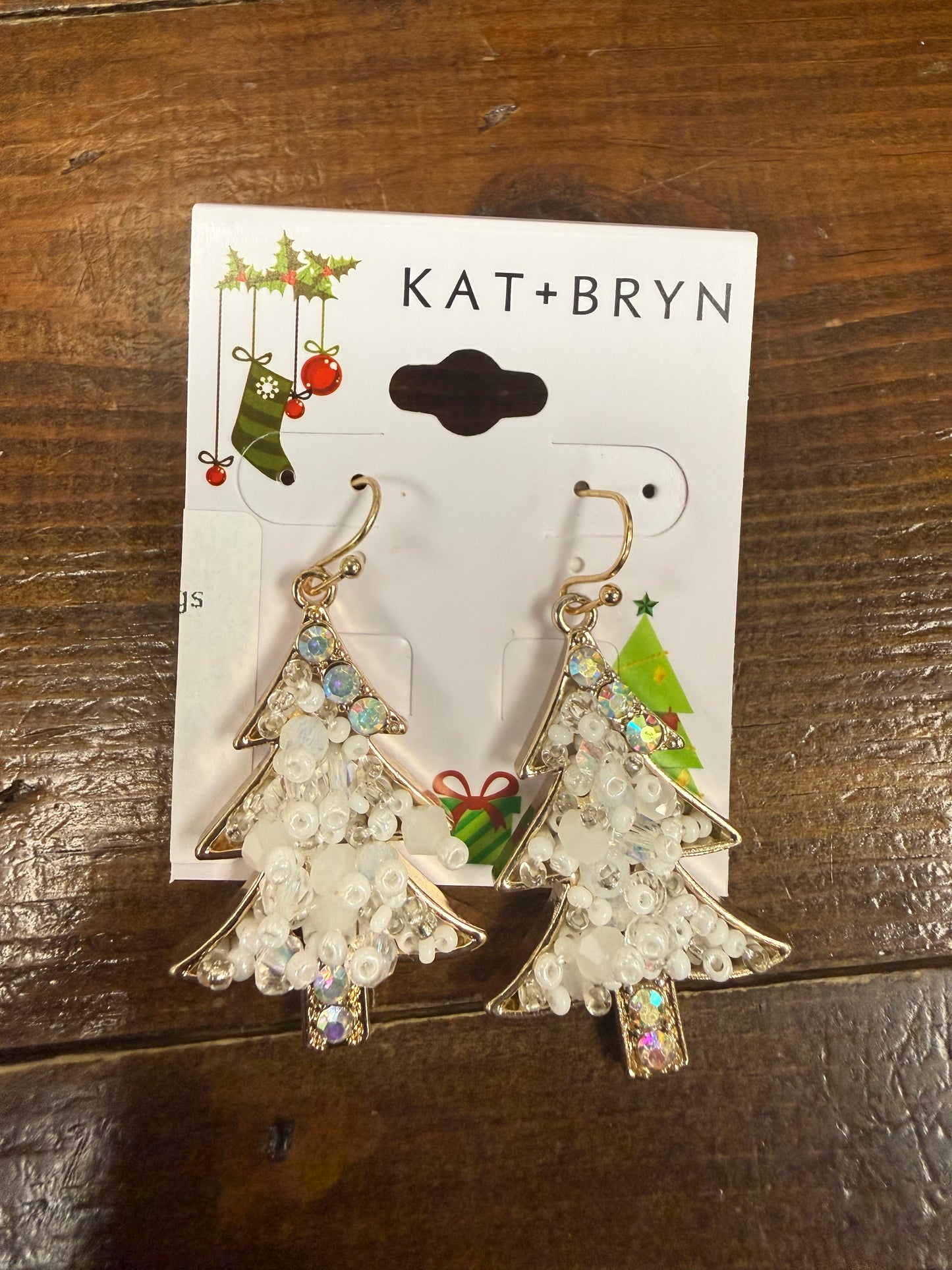 White Beaded Christmas Tree Earrings