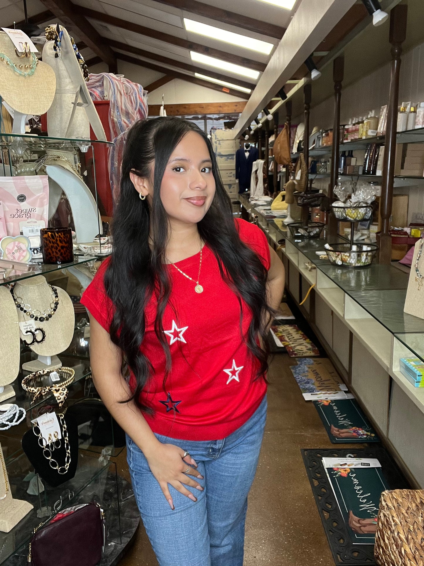 Red Sweater Vest With Embordered Stars