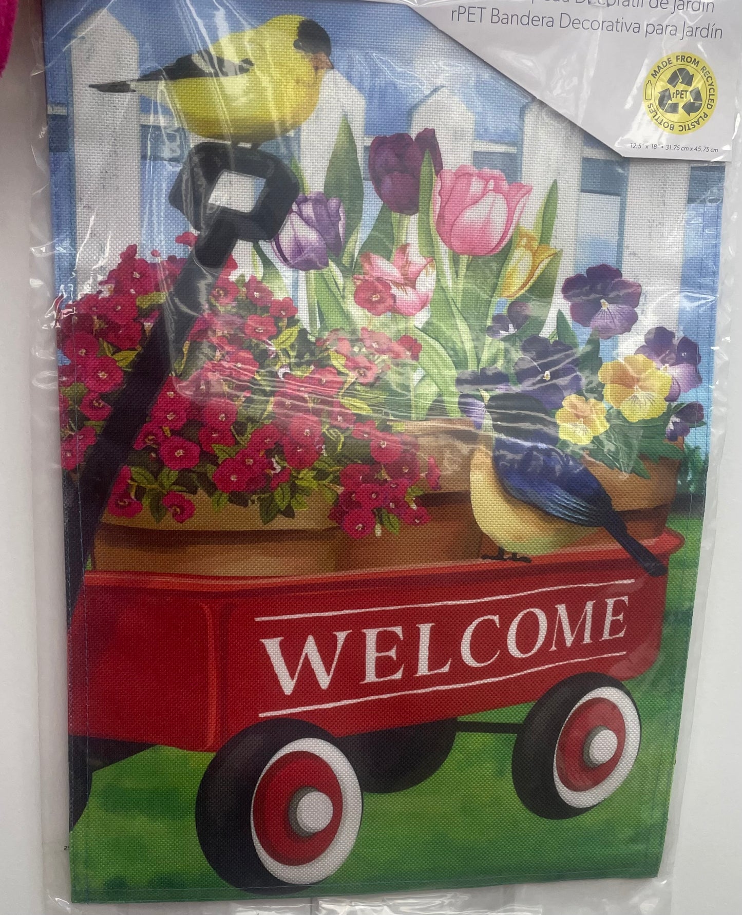 Flower Wagon Burlap Garden Flag