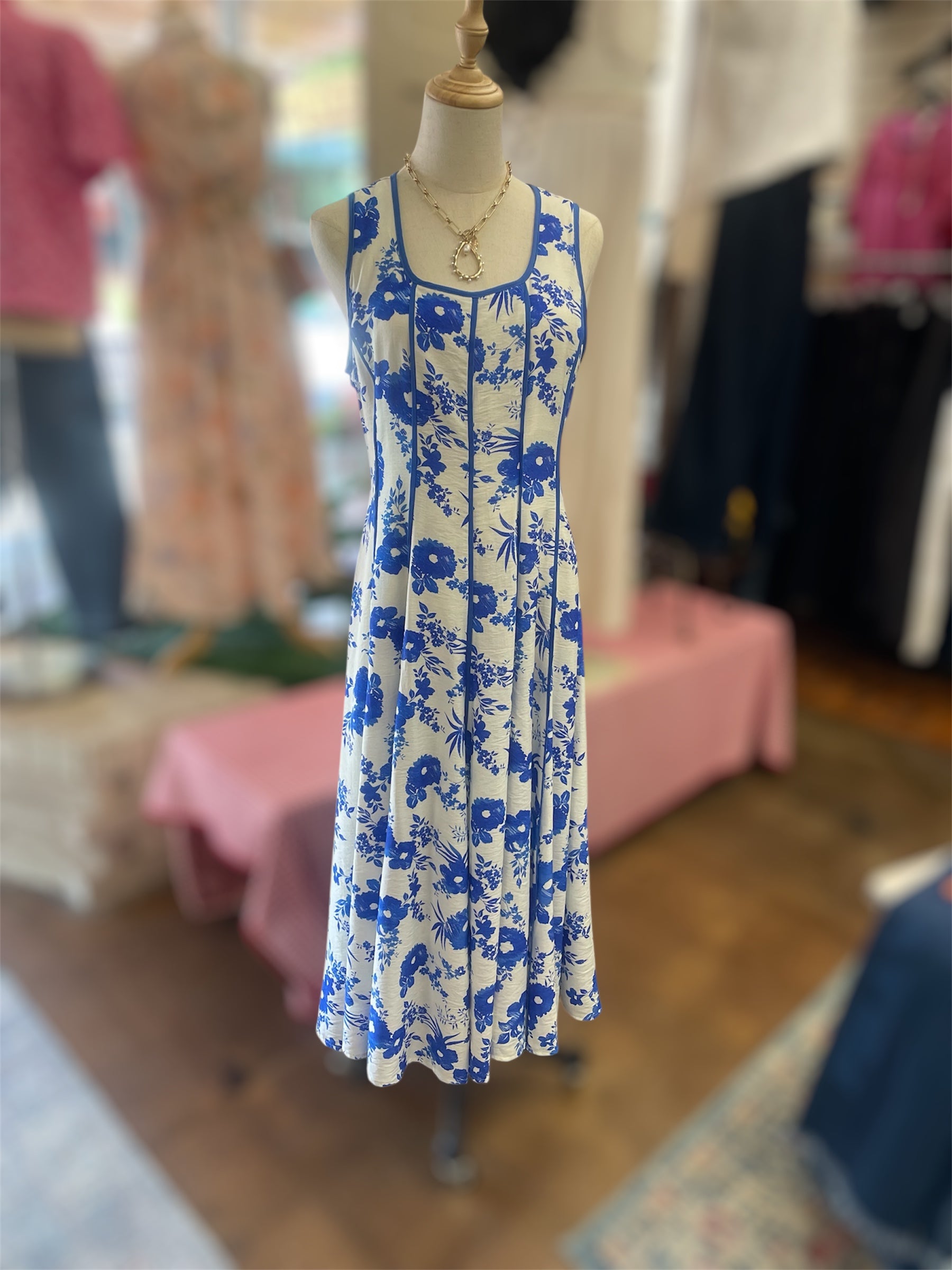 Royal Blue/Cream Floral Dress Felcman's Ladies Shop Royal Blue/Cream Floral Dress Felcman's Ladies Shop