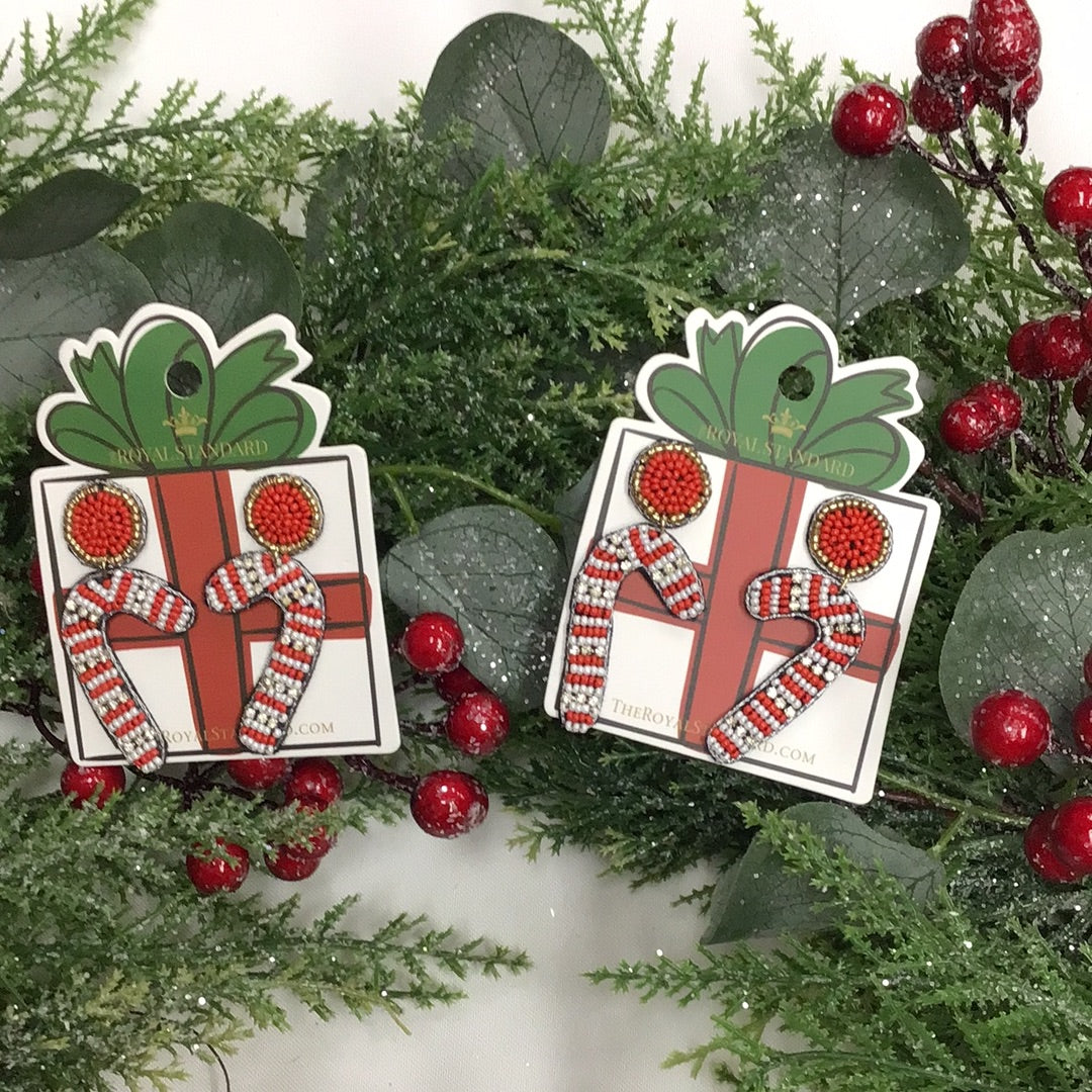 Candy Cane Beaded Earrings