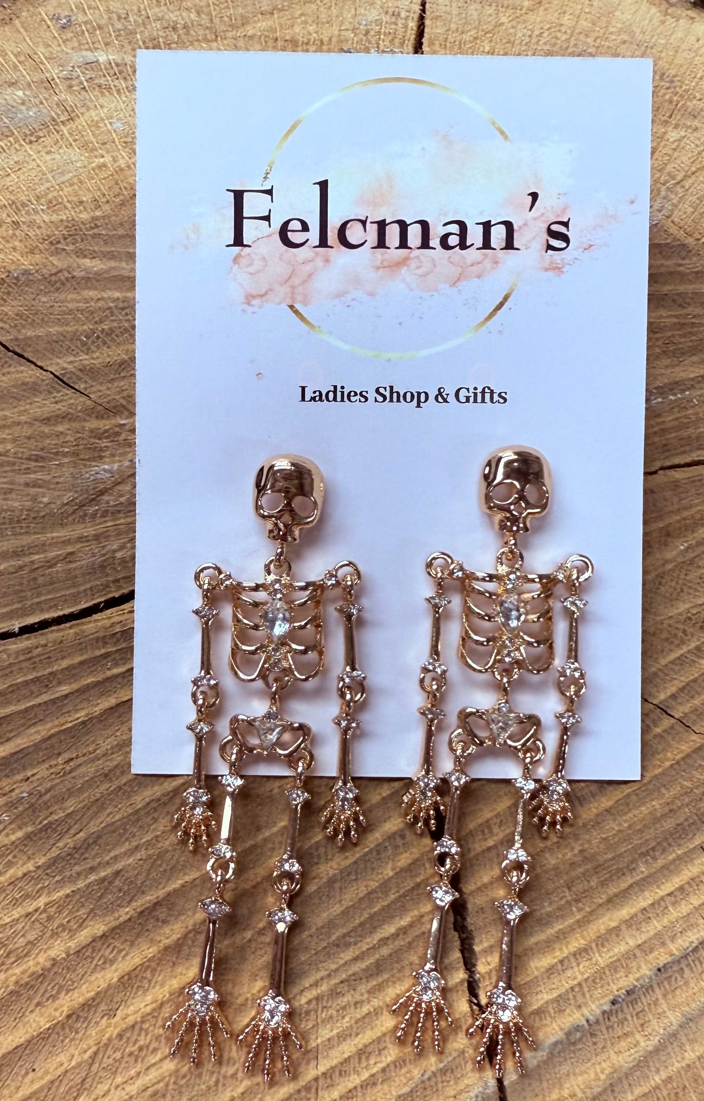 Gold Gem Skeleton Dangle Earrings