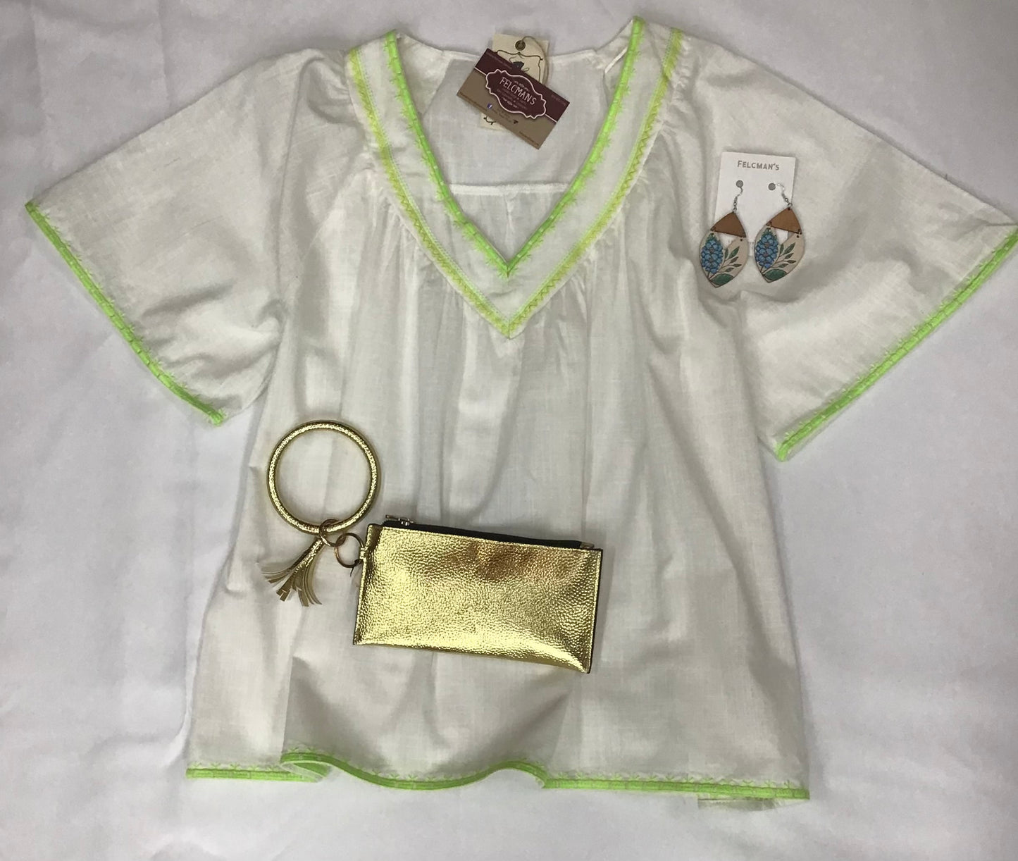 Short Sleeve Embroidered V-Neck