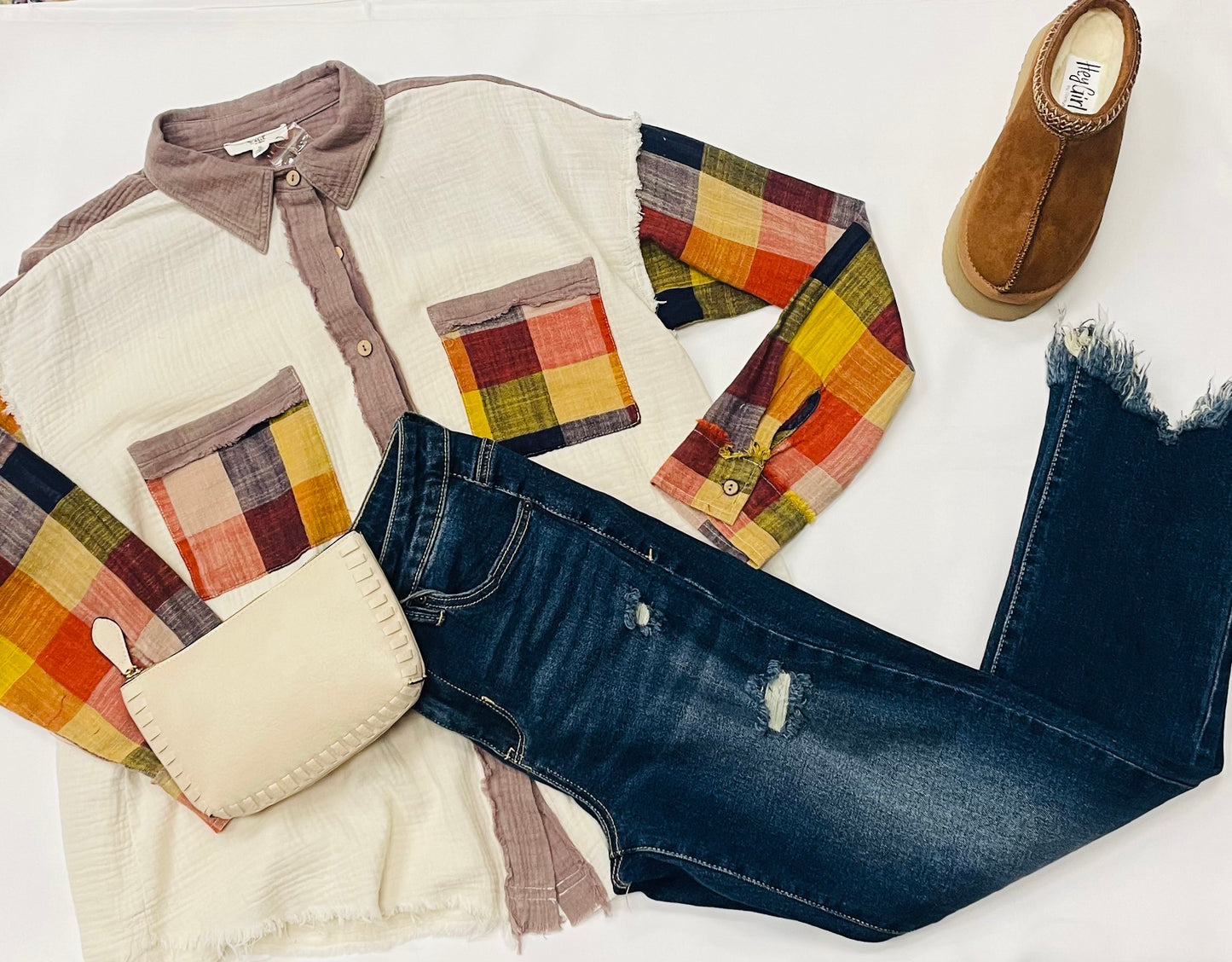 Cream Plaid Cotton Gauze