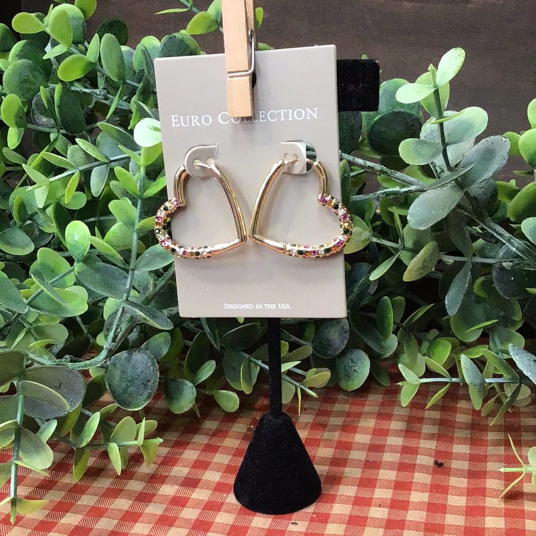 Gold Gem Hearted Earrings
