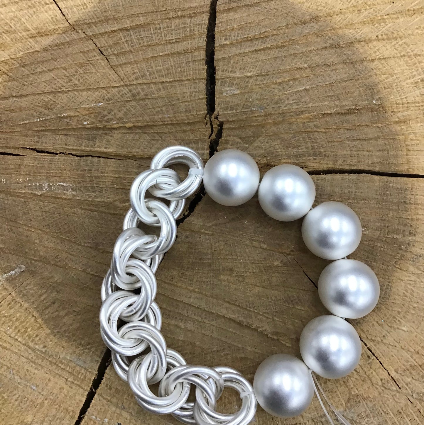 Matte Silver Beaded Chain Bracelet