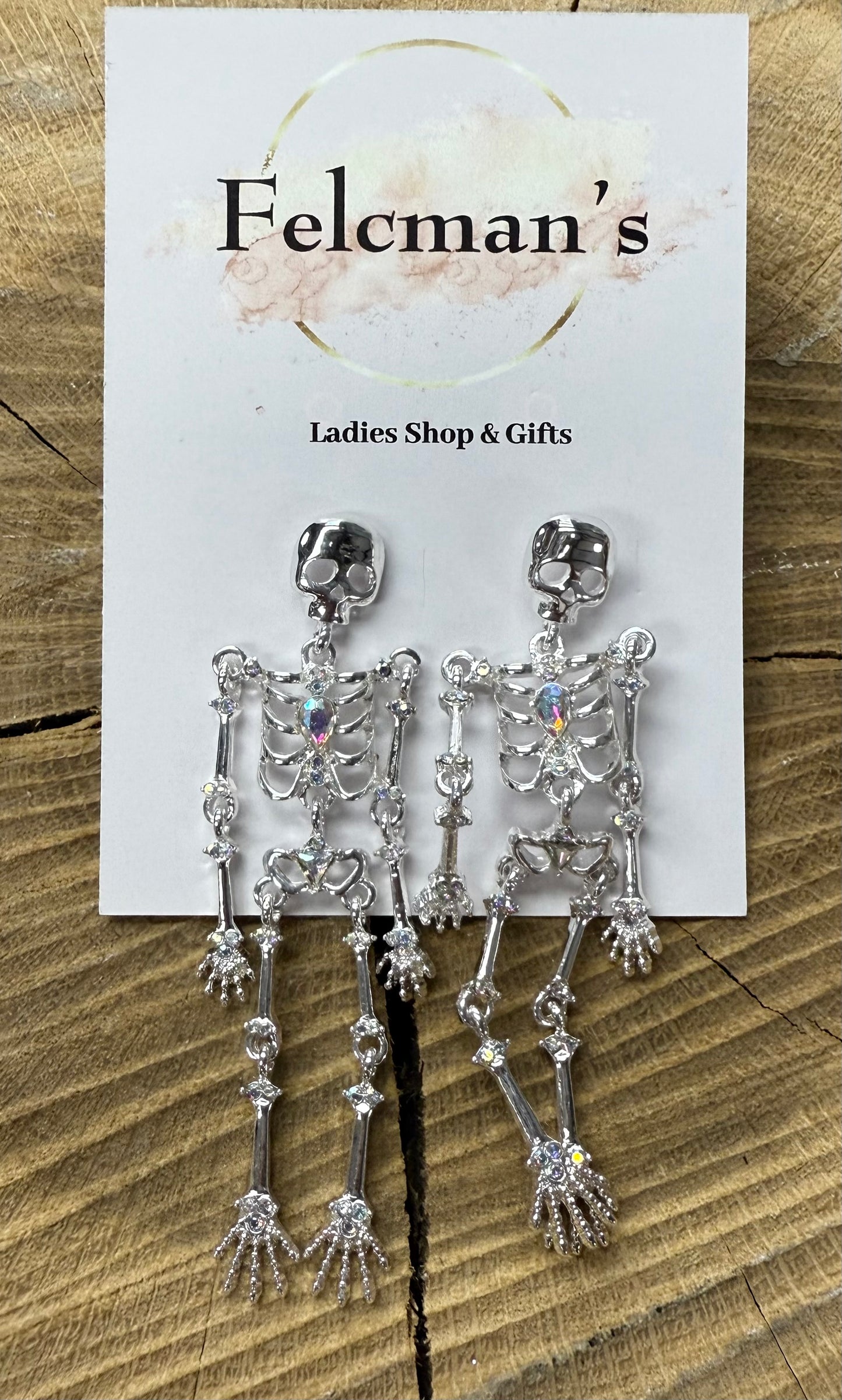 Silver Gem Dangle Skeleton Earring