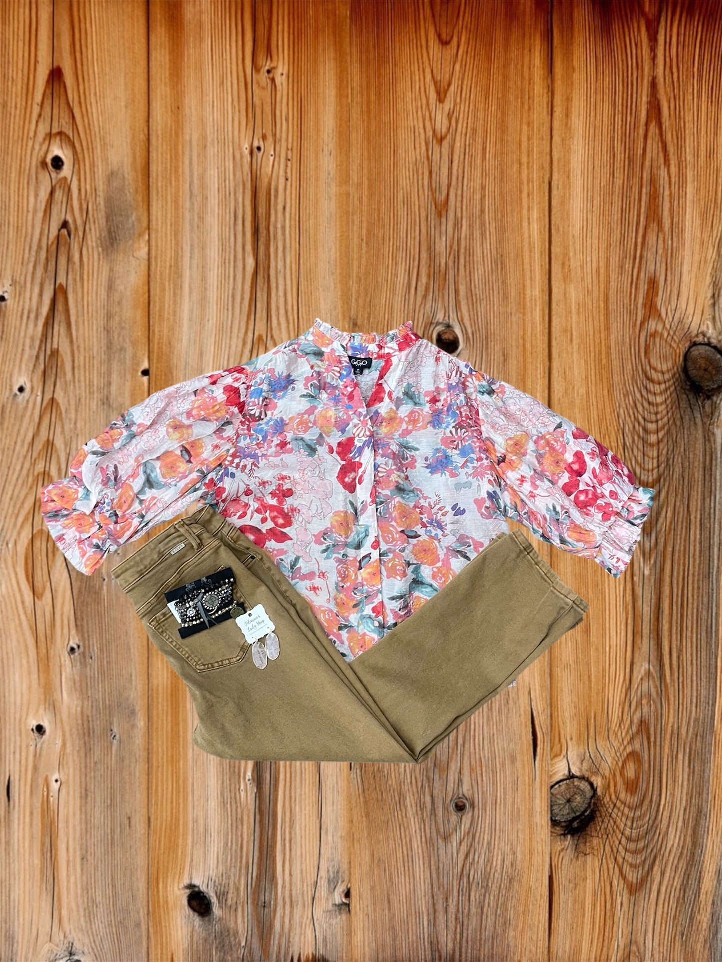 Floral Printed Button Down Blouse With Balloon Sleeves