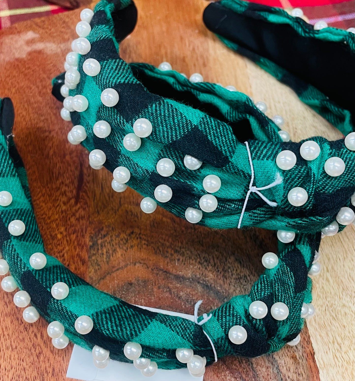 Green/Black Plaid With Pearls