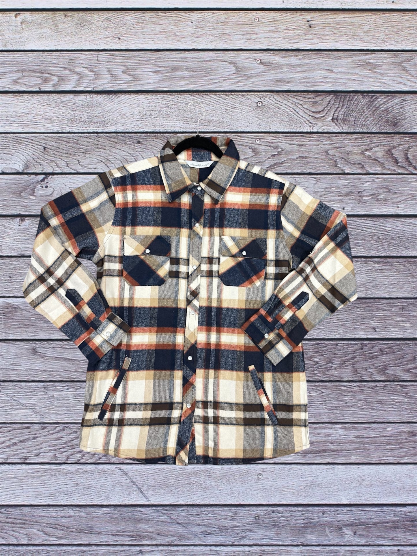 Pearl Snap Plaid Button Up Flannel Jacket
