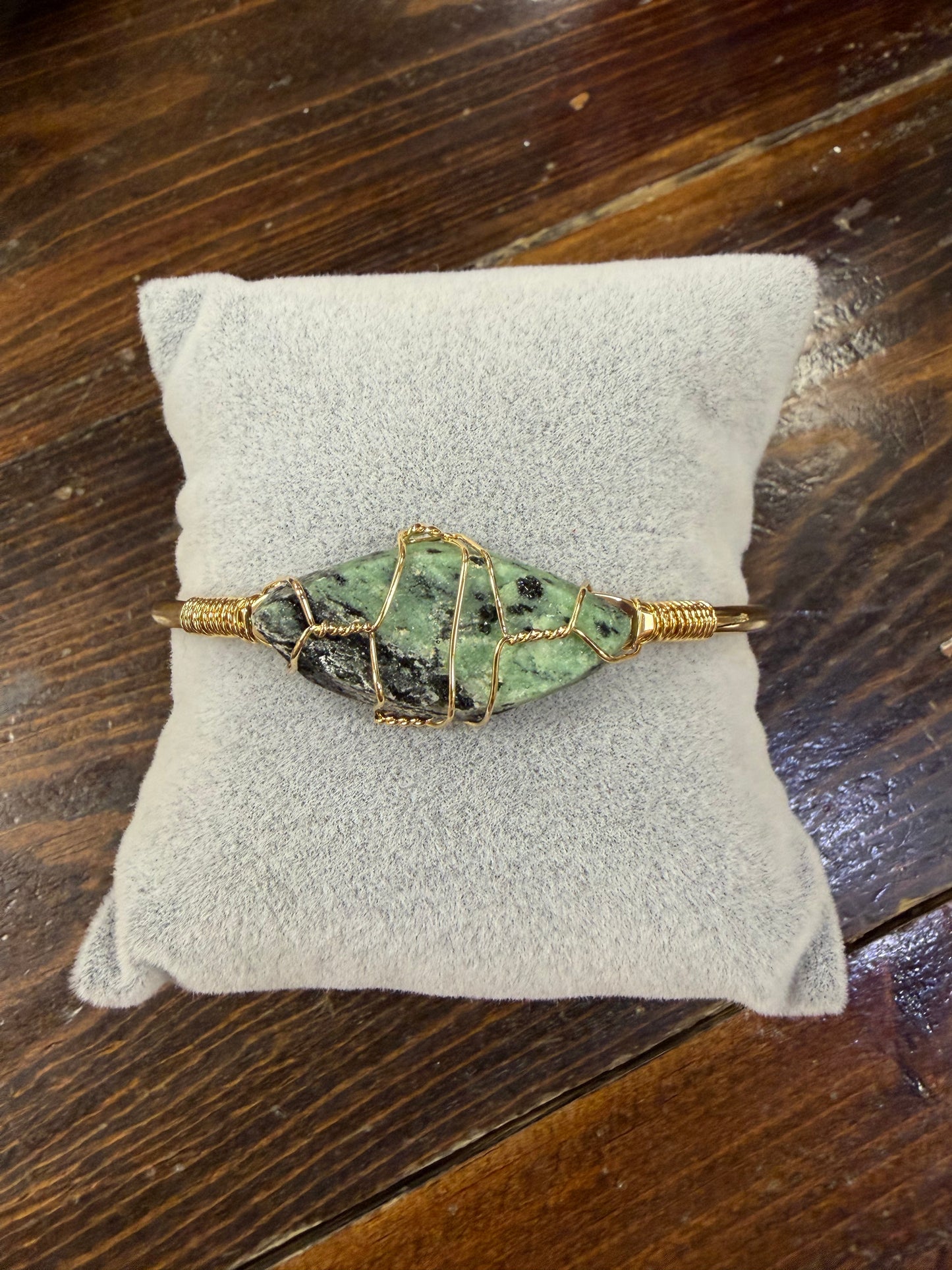 Green & Gold Wired Cuff Bracelet with Gemstone