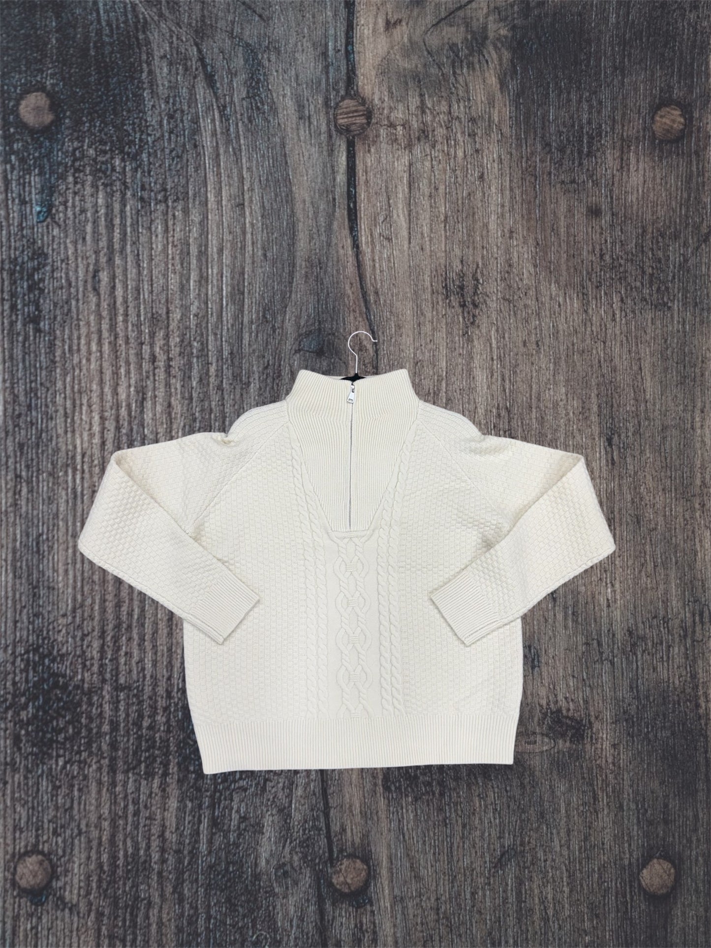 Waffle Knit Pullover Sweater Ivory